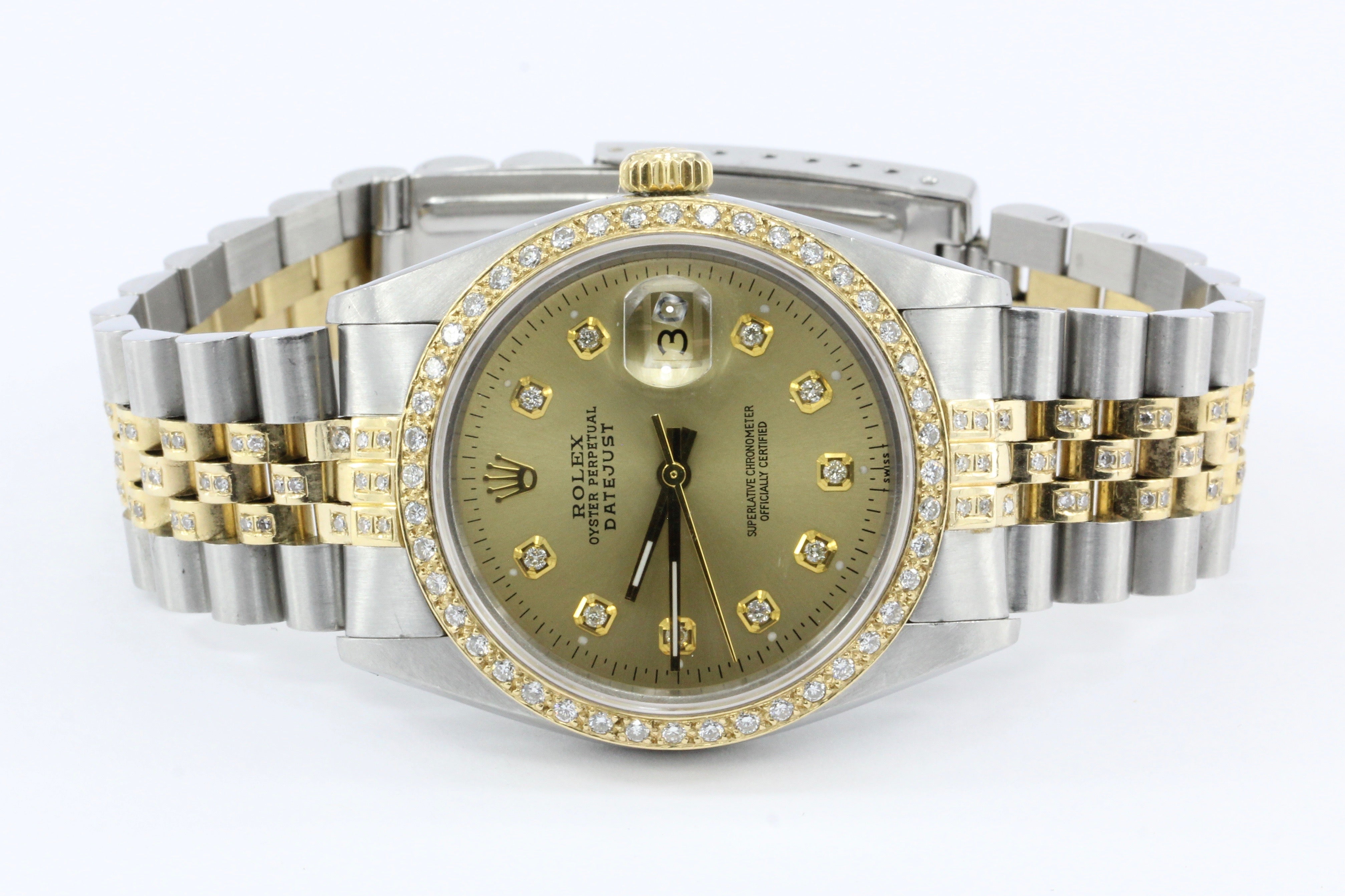 Rolex Oyster Perpetual Datejust 16013 Diamond Stainless 18K Mens Watch - Queen May