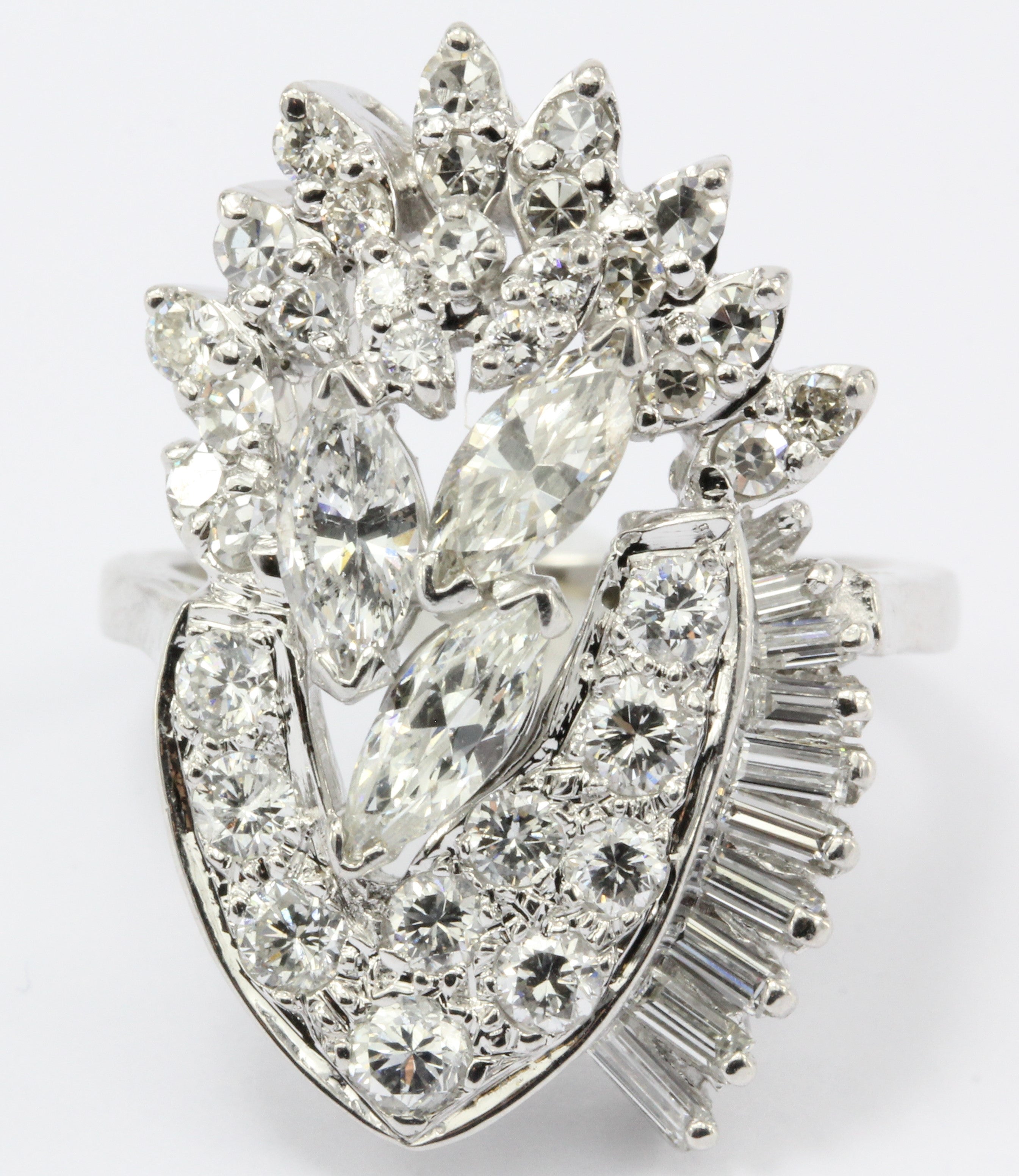 Retro Harold Freeman EREV 14K White Gold Diamond Cocktail Ring c.1960's - Queen May