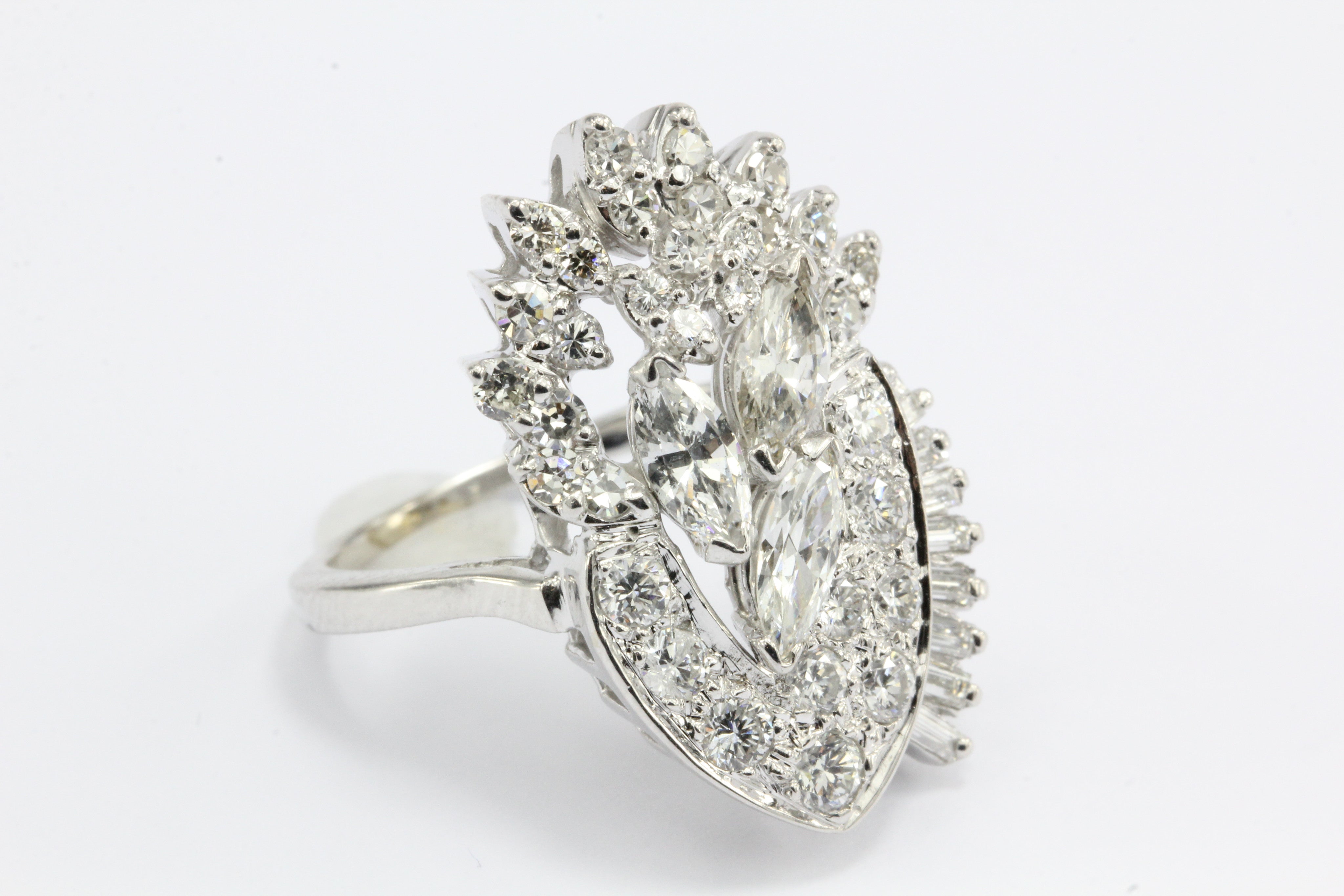 Retro Harold Freeman EREV 14K White Gold Diamond Cocktail Ring c.1960's - Queen May