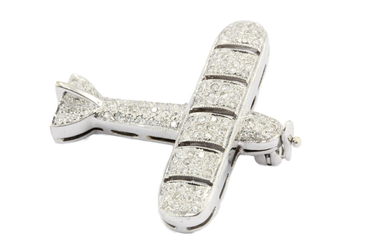 18K White Gold Diamond J. Gideon Airplane Brooch/Pin - Queen May