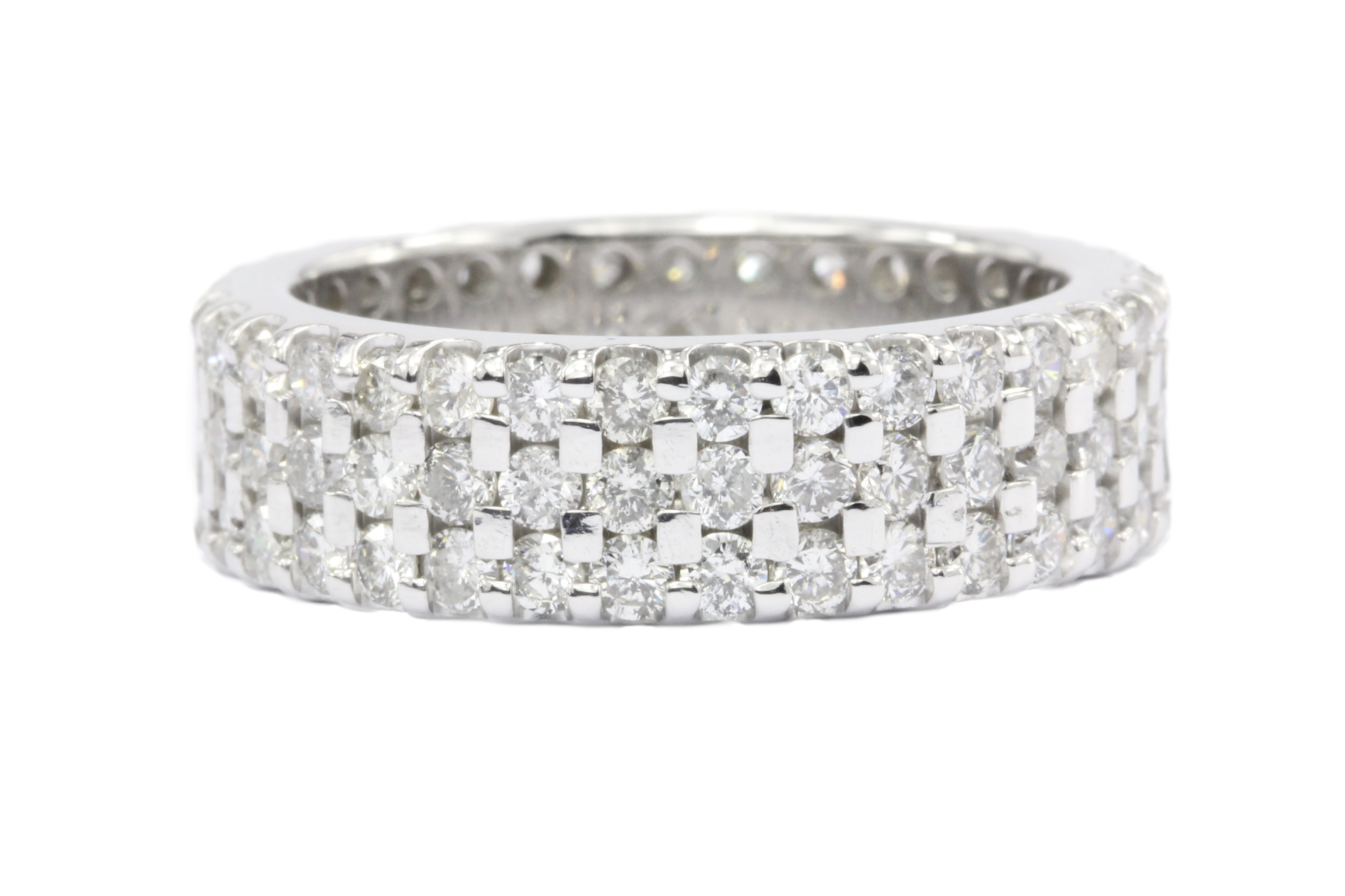 14K White Gold 3 Row 3 CTW Diamond Full Eternity Band Ring Size 6.5 - Queen May