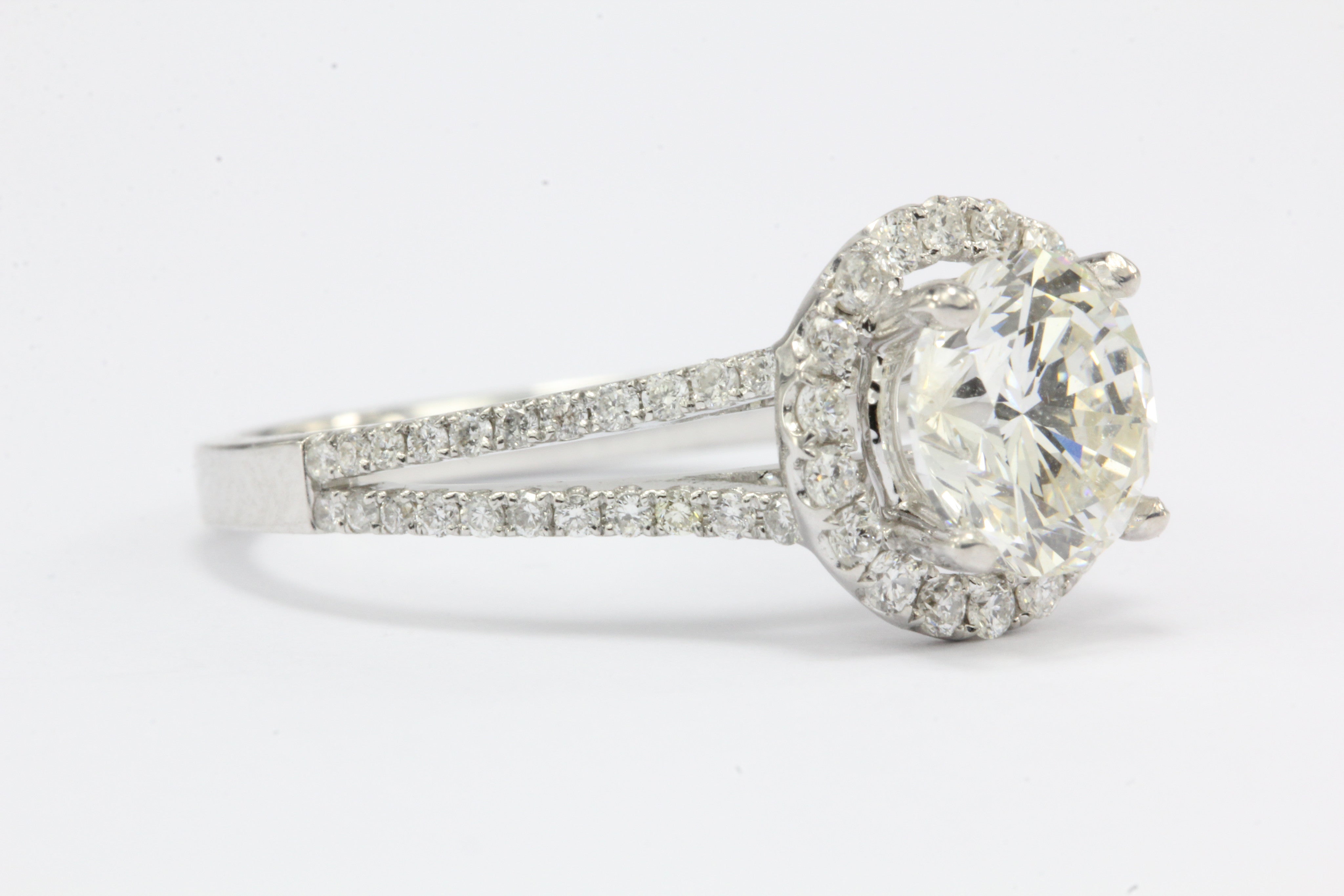 1.59 Carat Diamond 18K White Gold Halo Engagement Ring 2.1 CTW NEW - Queen May