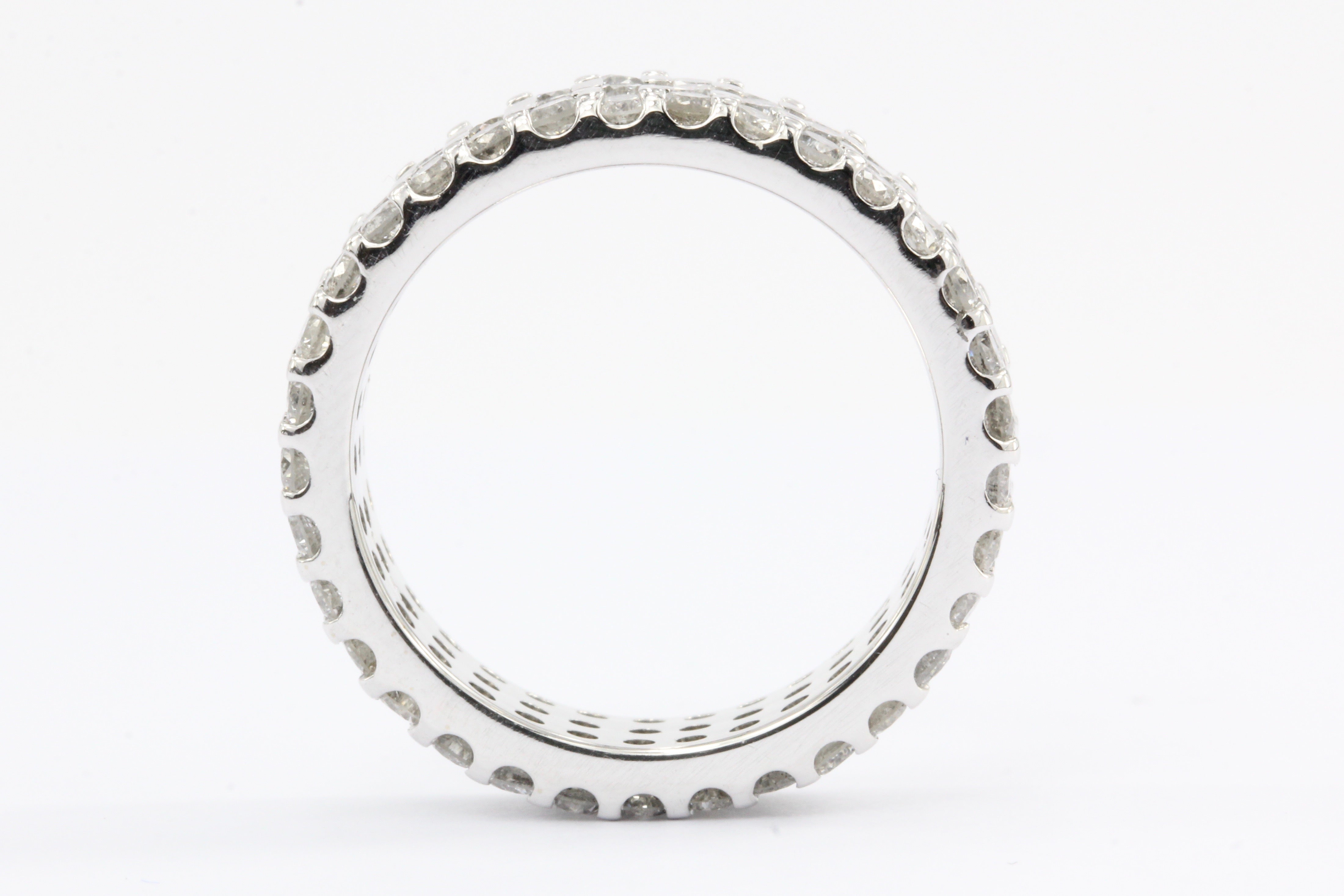 14K White Gold 3 Row 3 CTW Diamond Full Eternity Band Ring Size 6.5 - Queen May