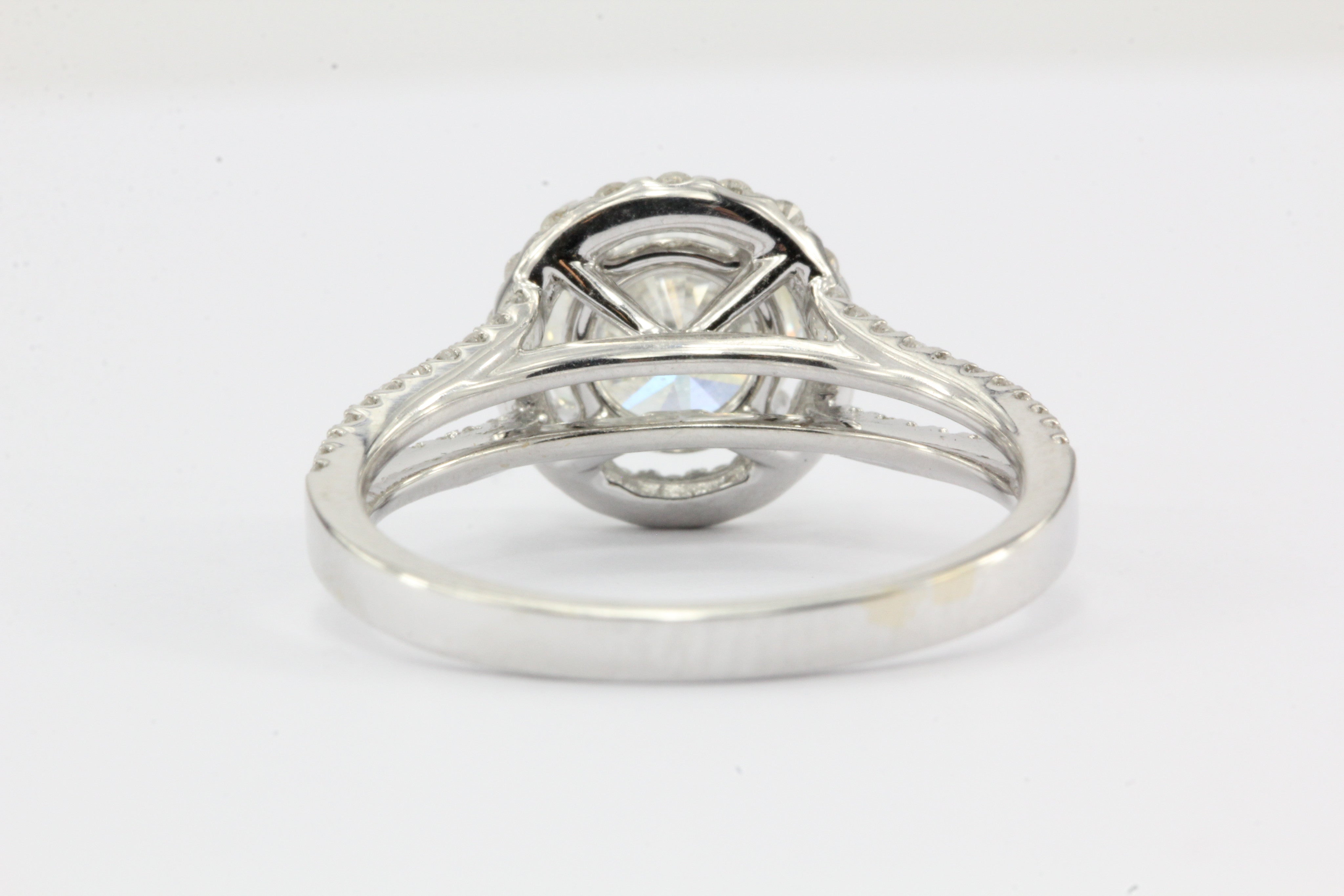 1.59 Carat Diamond 18K White Gold Halo Engagement Ring 2.1 CTW NEW - Queen May