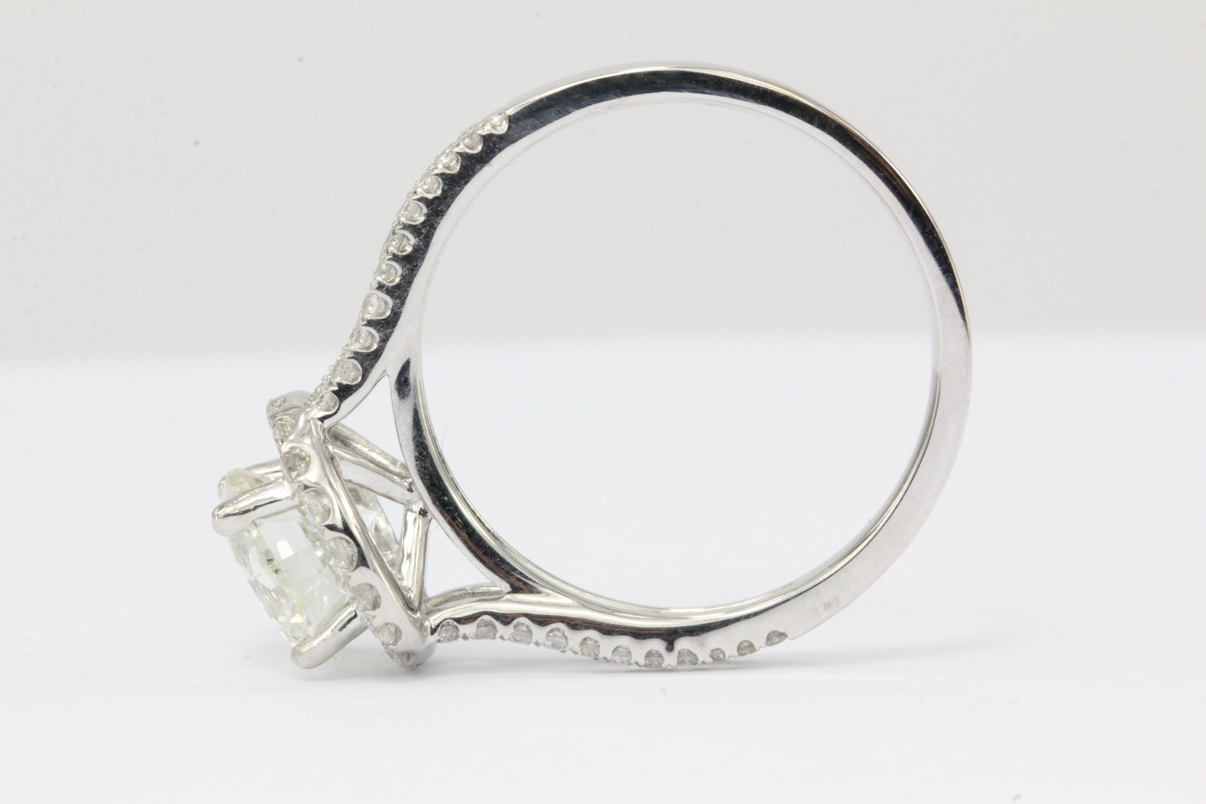 1.59 Carat Diamond 18K White Gold Halo Engagement Ring 2.1 CTW NEW - Queen May