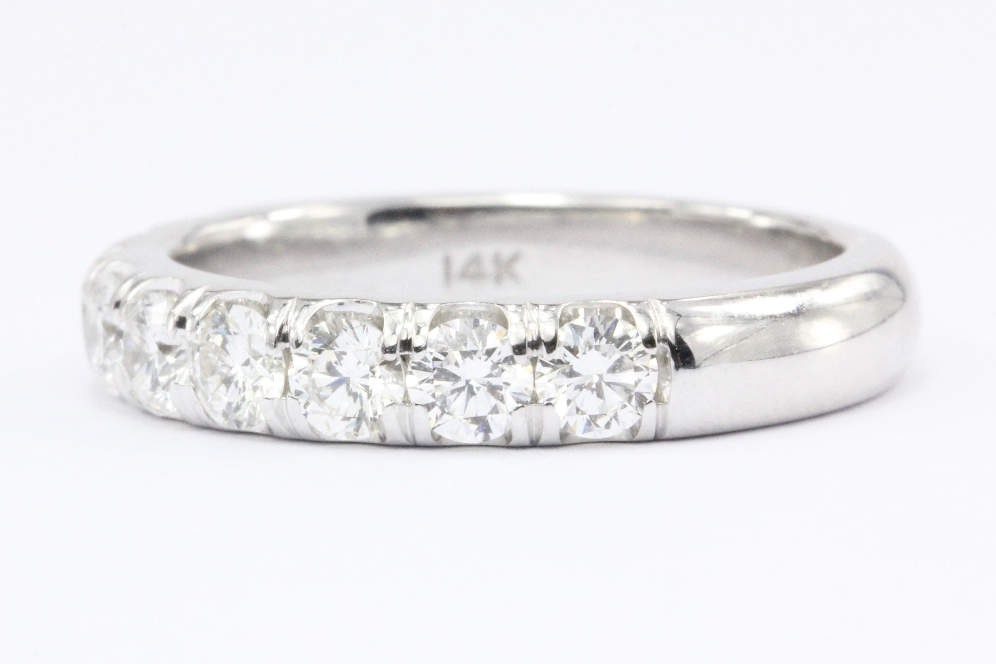 14K White Gold 1 Carat Diamond Half Eternity Band Ring Size 6.25 - Queen May