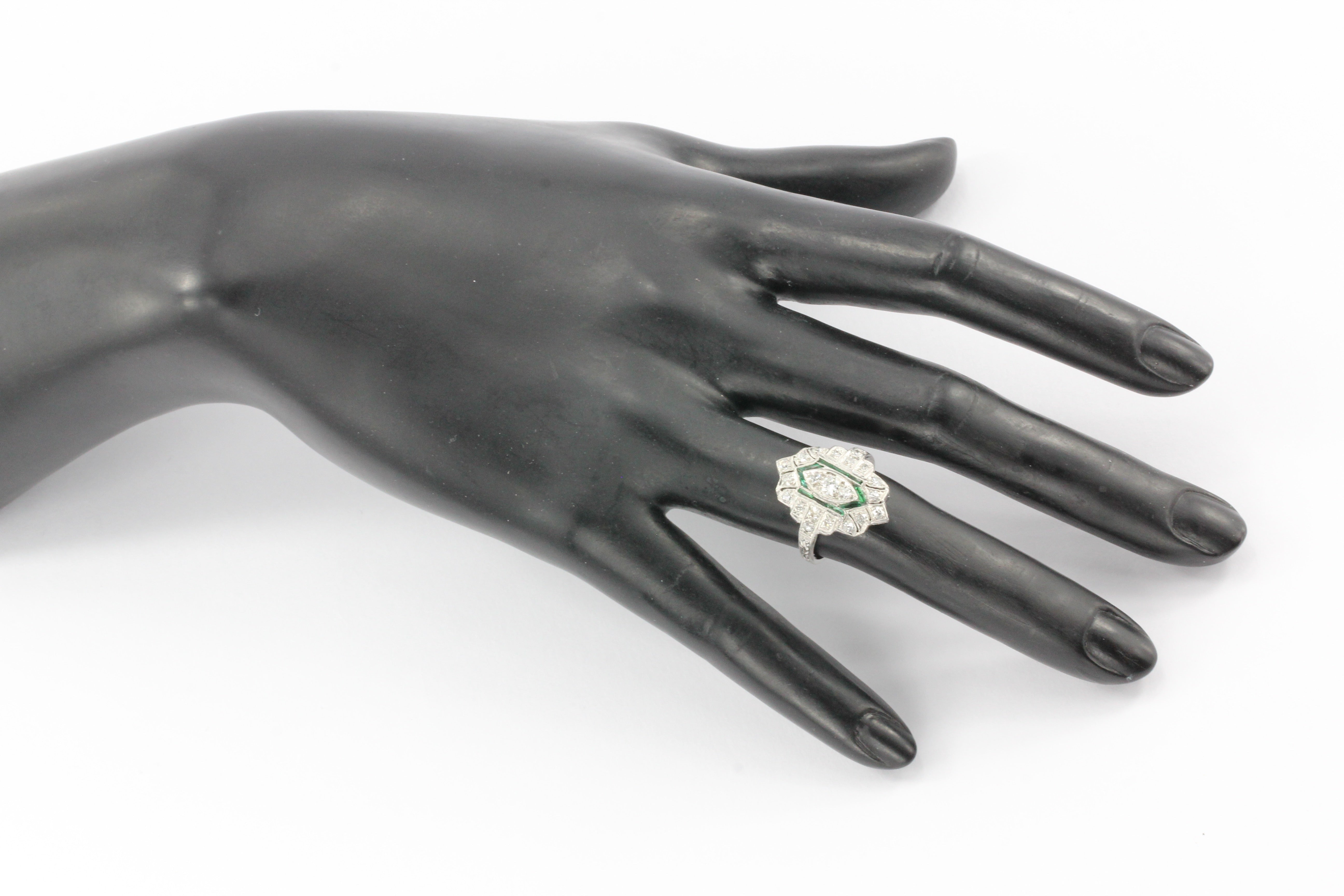 Art Deco Platinum Old European Cut Diamond Emerald Ring c.1920's - Queen May