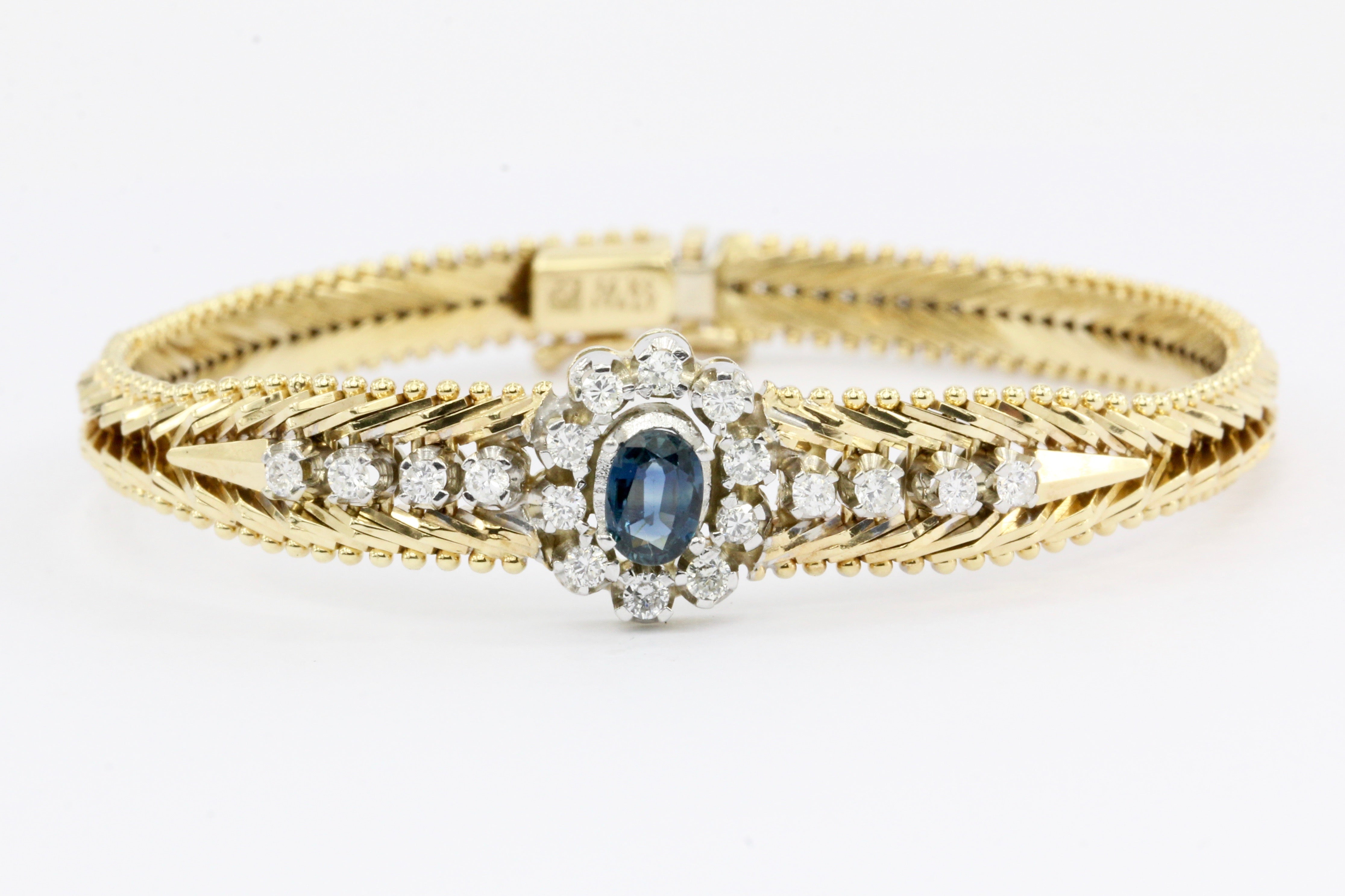 Vintage 14K Gold Sapphire & Diamond Tennis Bracelet - Queen May