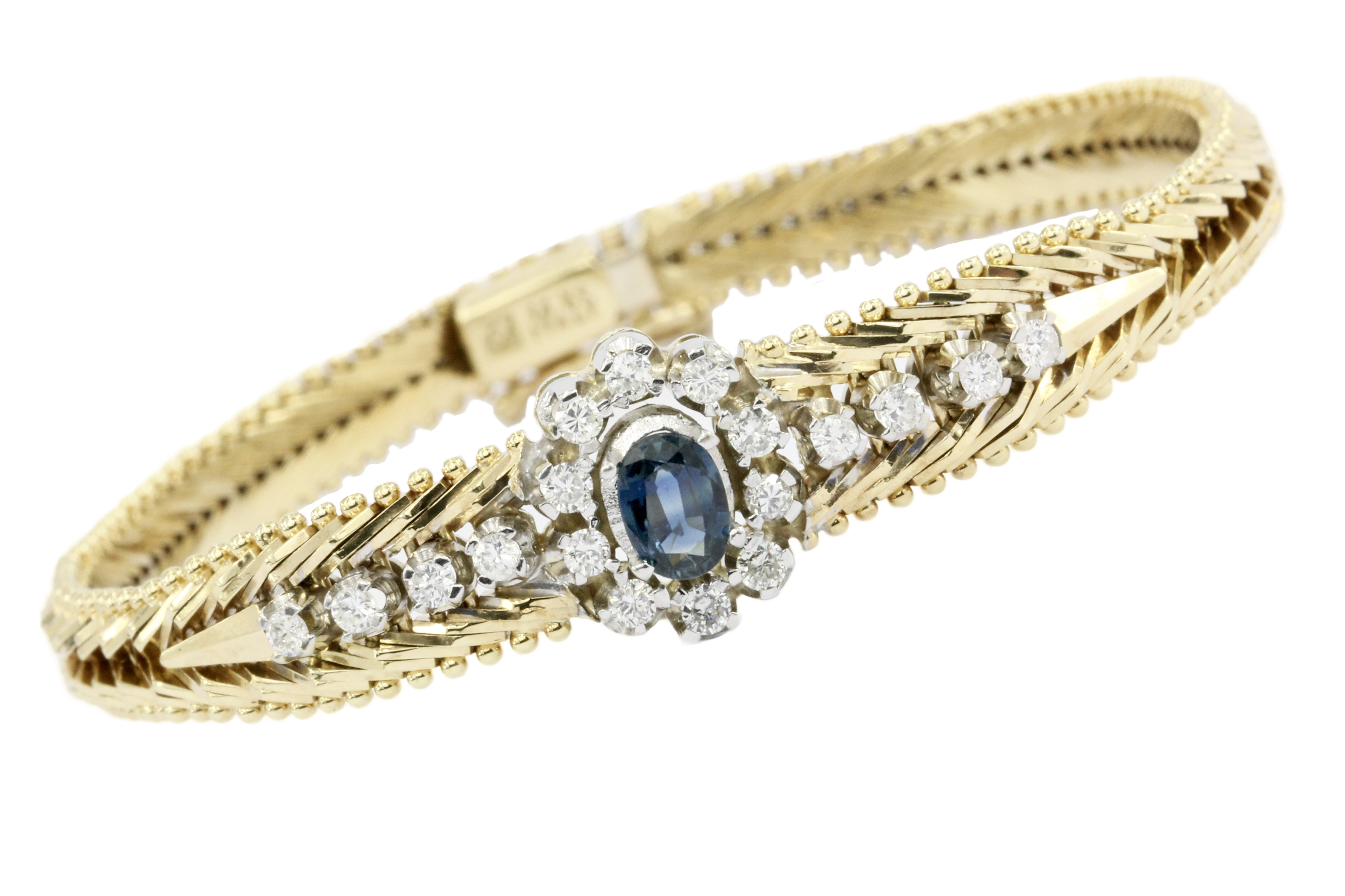 Vintage 14K Gold Sapphire & Diamond Tennis Bracelet - Queen May