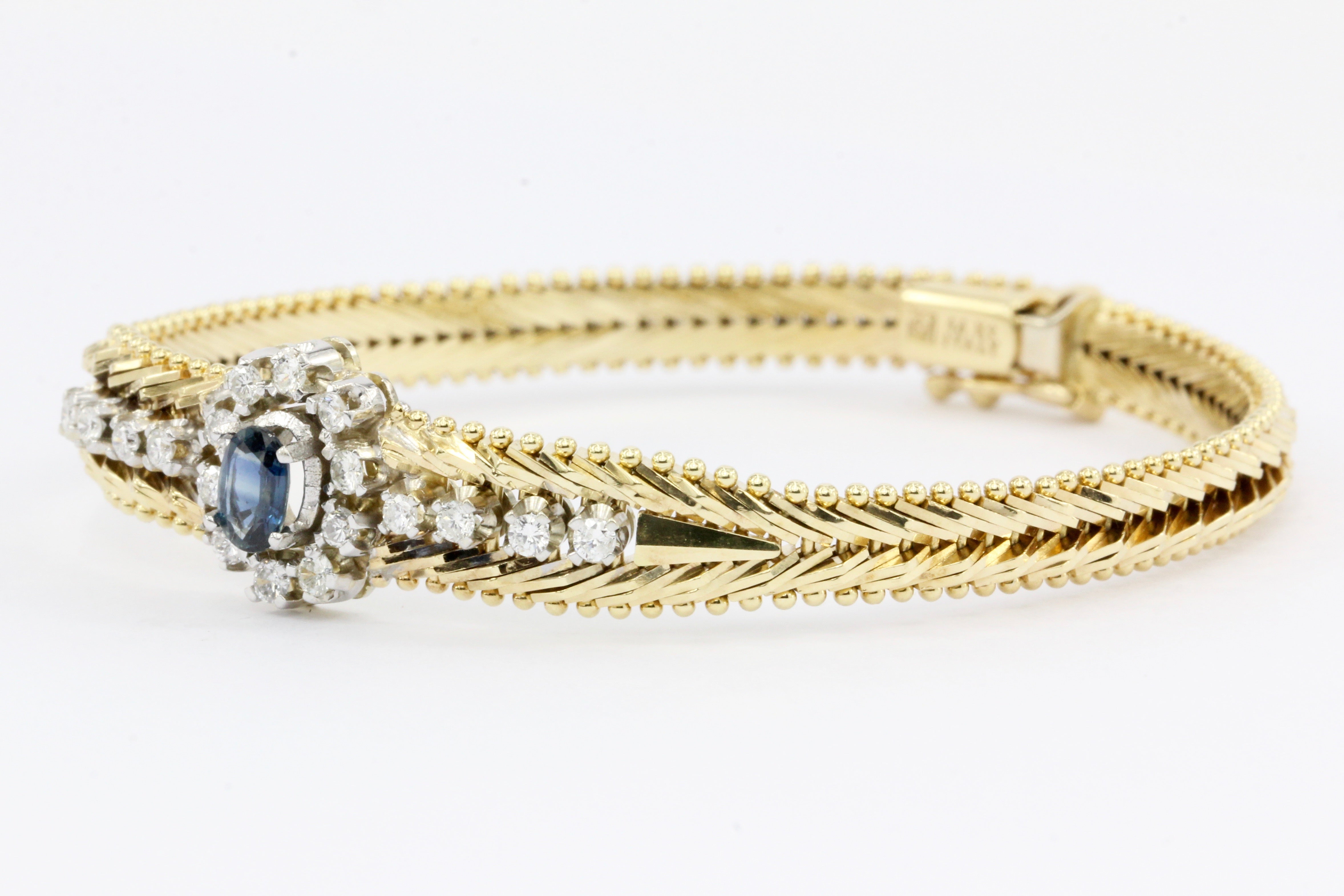 Vintage 14K Gold Sapphire & Diamond Tennis Bracelet - Queen May