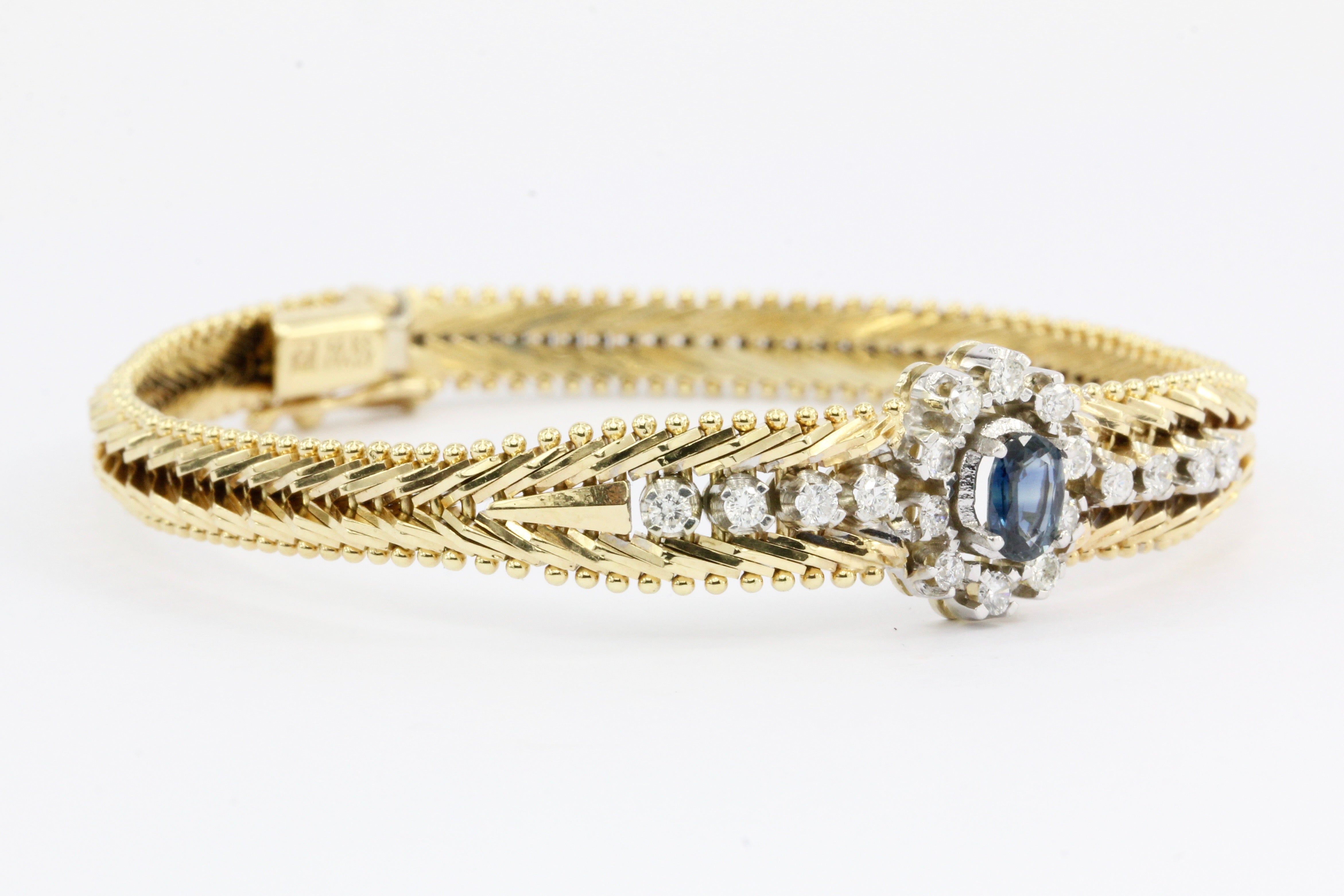 Vintage 14K Gold Sapphire & Diamond Tennis Bracelet - Queen May