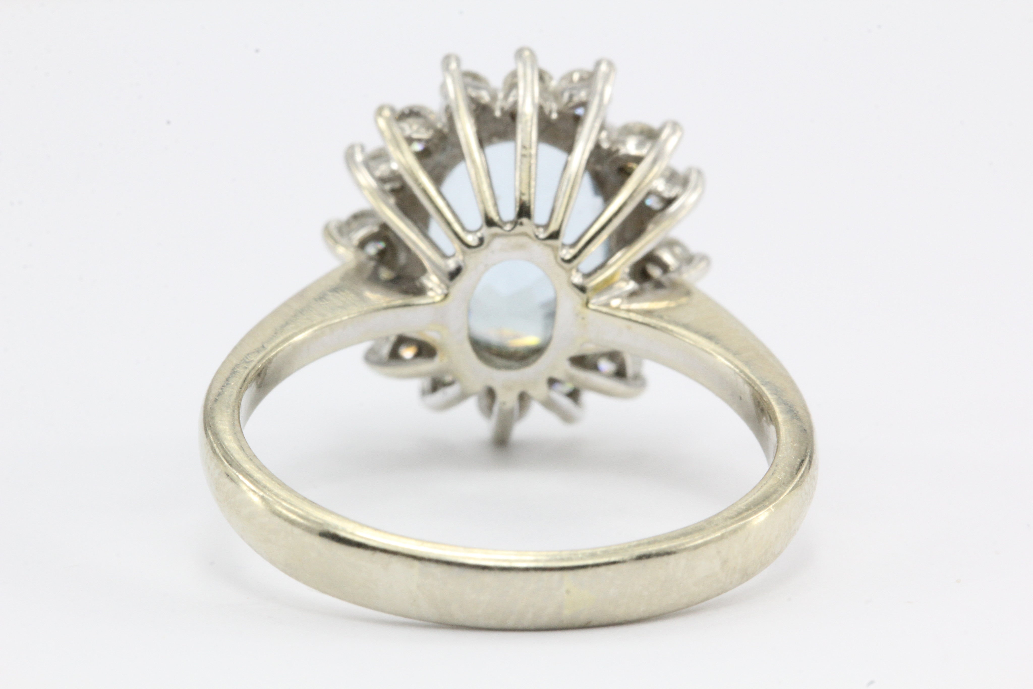14K White Gold Diamond & 2 Carat Aquamarine Halo Ring - Queen May