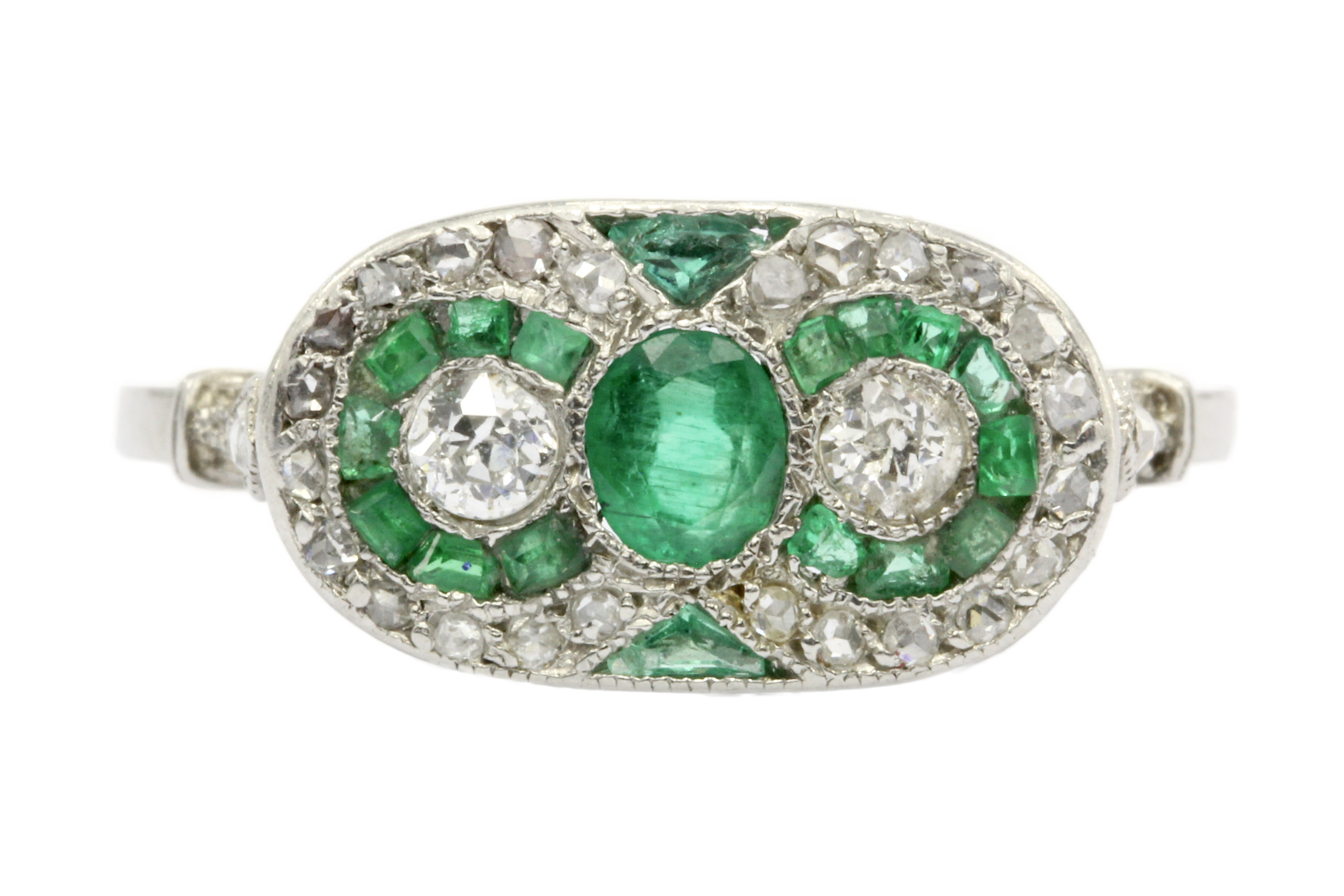 Edwardian Platinum Emerald & Rose Cut Diamond Ring C.1905 - Queen May