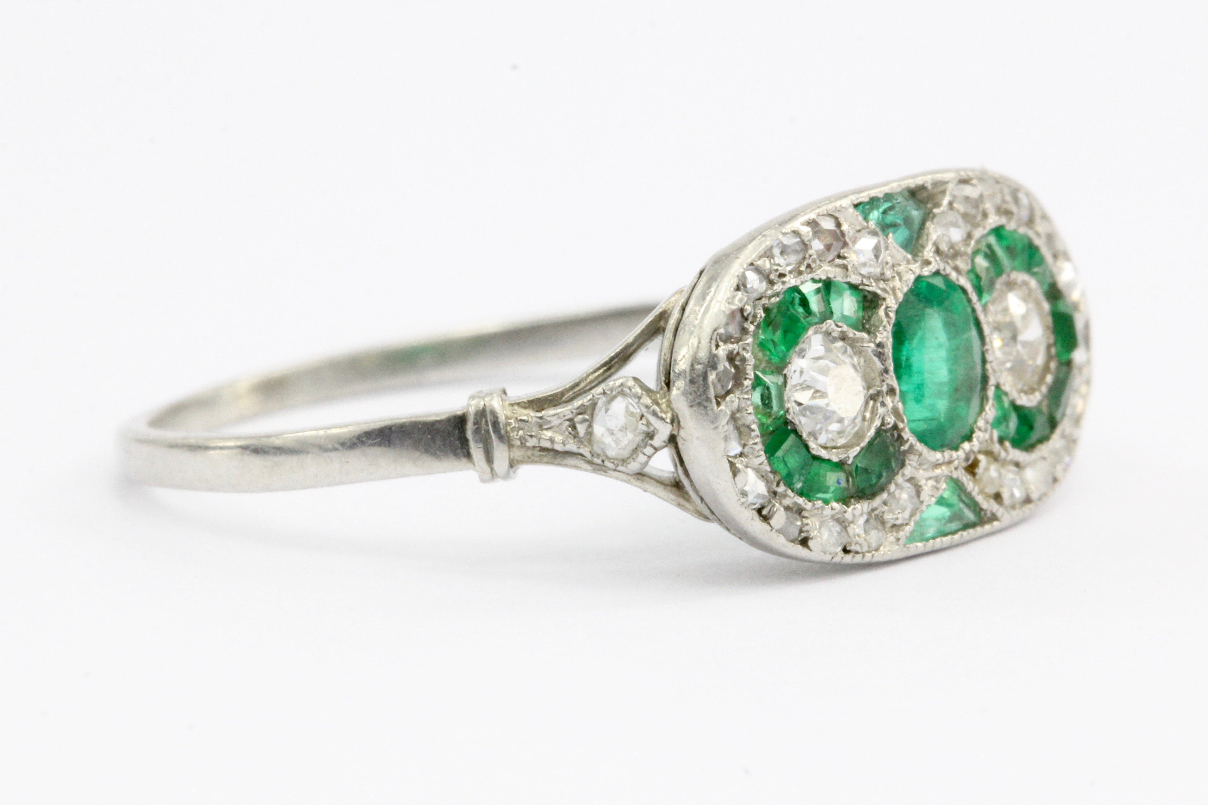 Edwardian Platinum Emerald & Rose Cut Diamond Ring C.1905 - Queen May