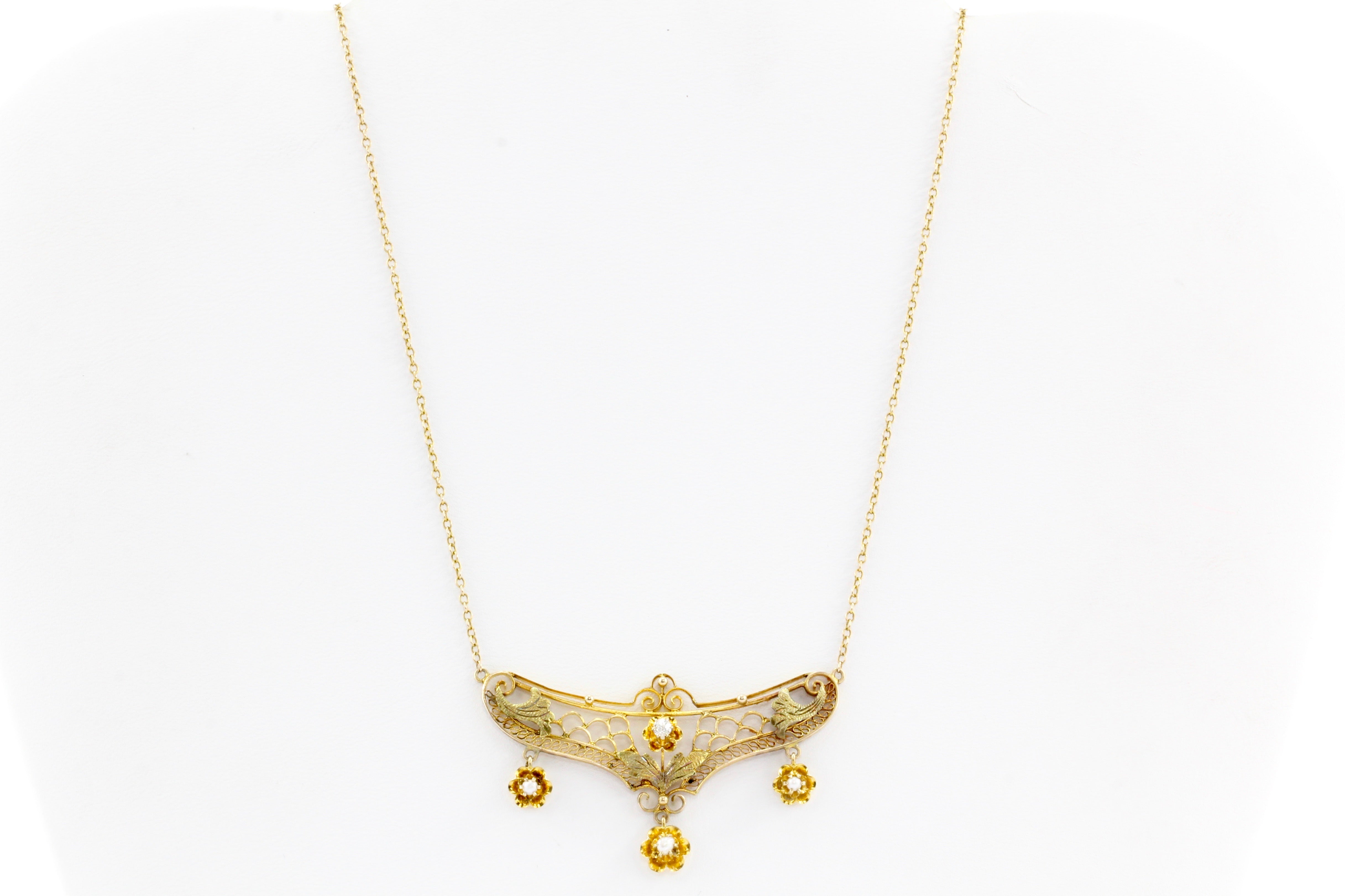 Art Nouveau 14K Gold Diamond & Pearl Necklace c.1910 - Queen May