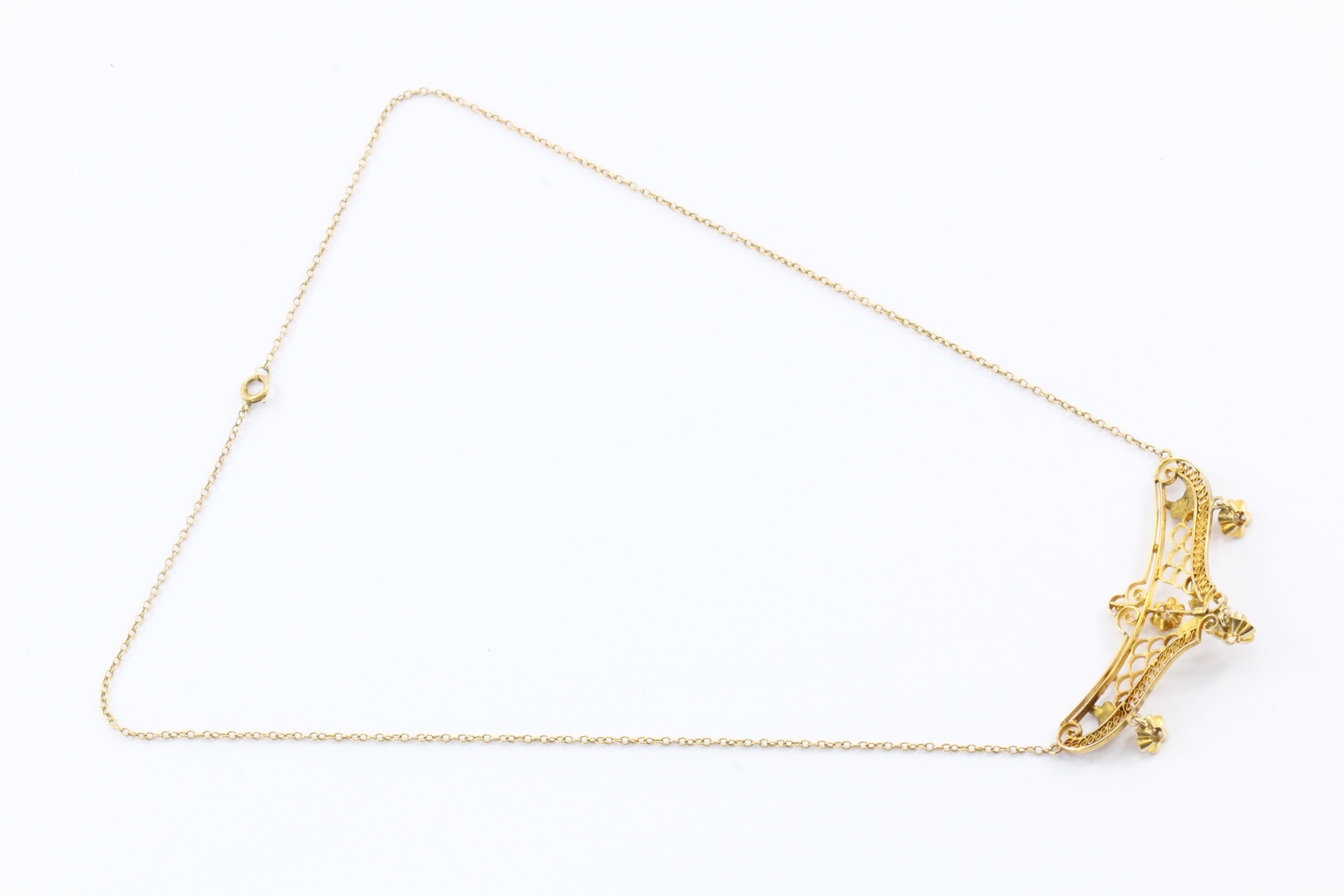 Art Nouveau 14K Gold Diamond & Pearl Necklace c.1910 - Queen May