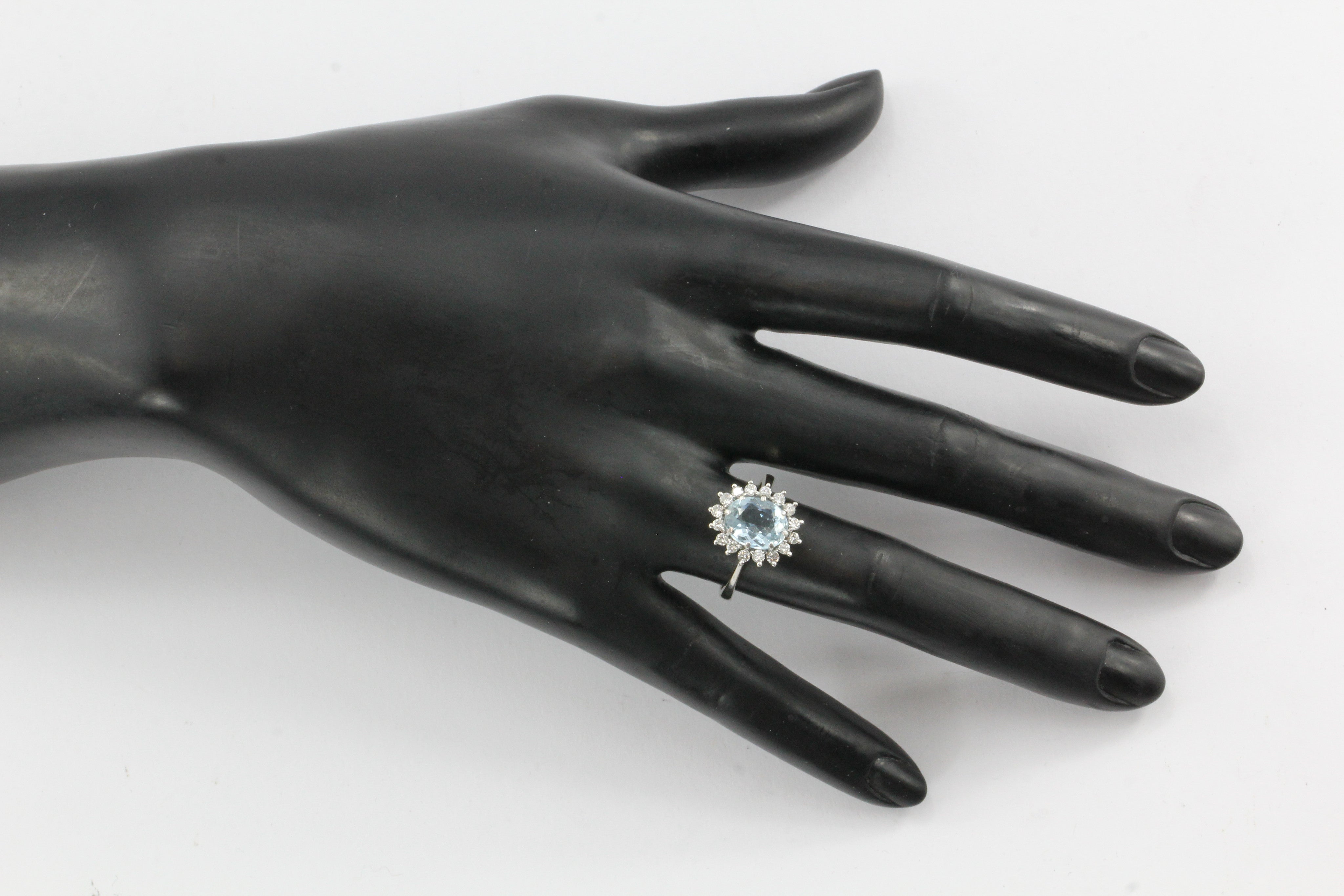 14K White Gold Diamond & 2 Carat Aquamarine Halo Ring - Queen May