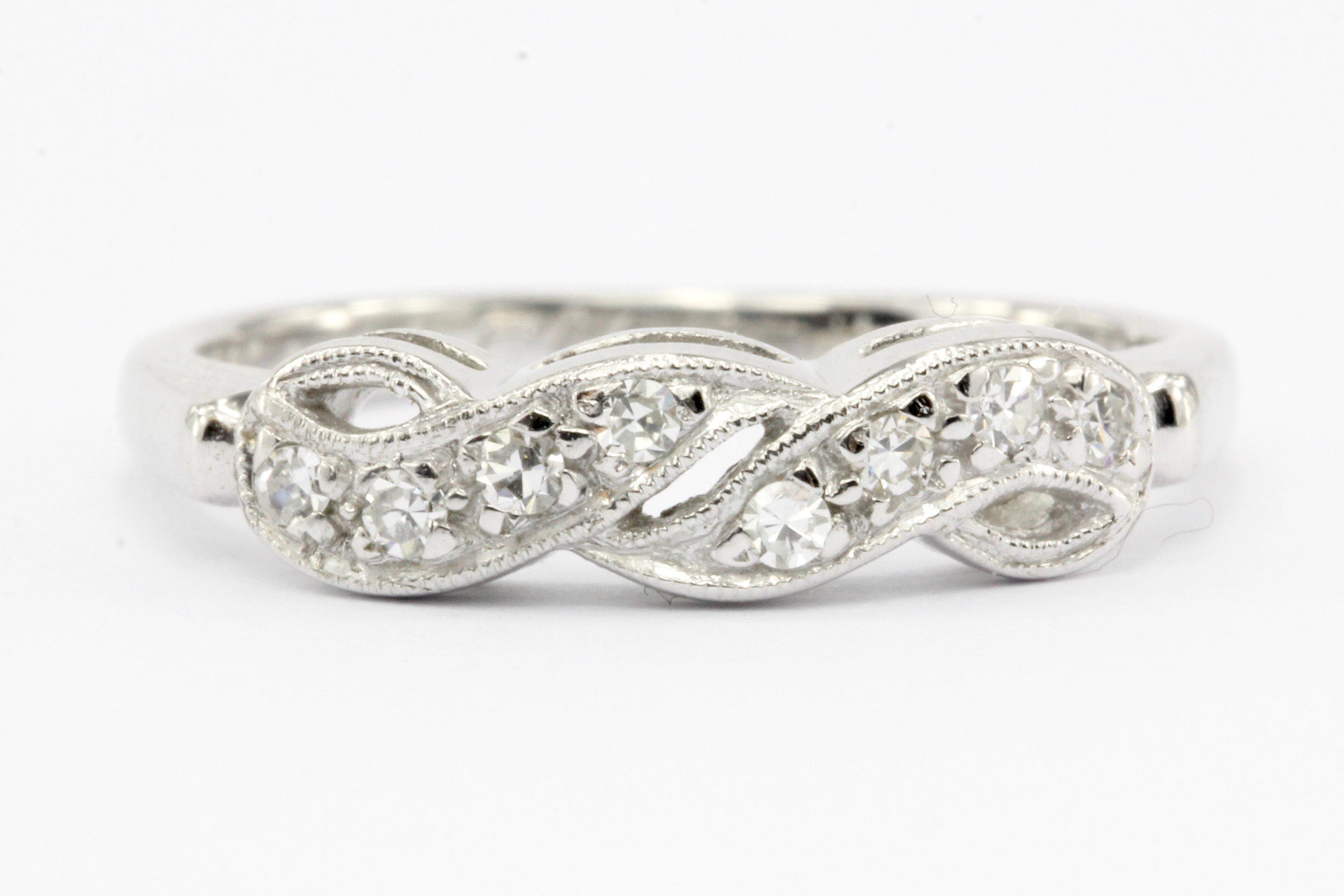 Art Nouveau 14K White Gold Diamond Wedding Band c.1917 - Queen May