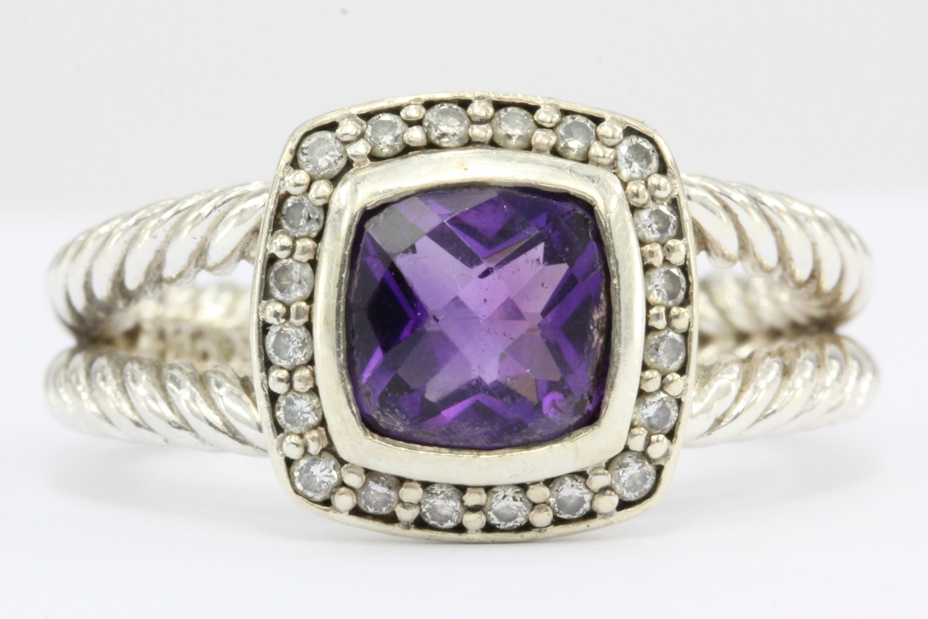 David Yurman Sterling Silver Diamond & Amethyst Petite Albion Ring - Queen May