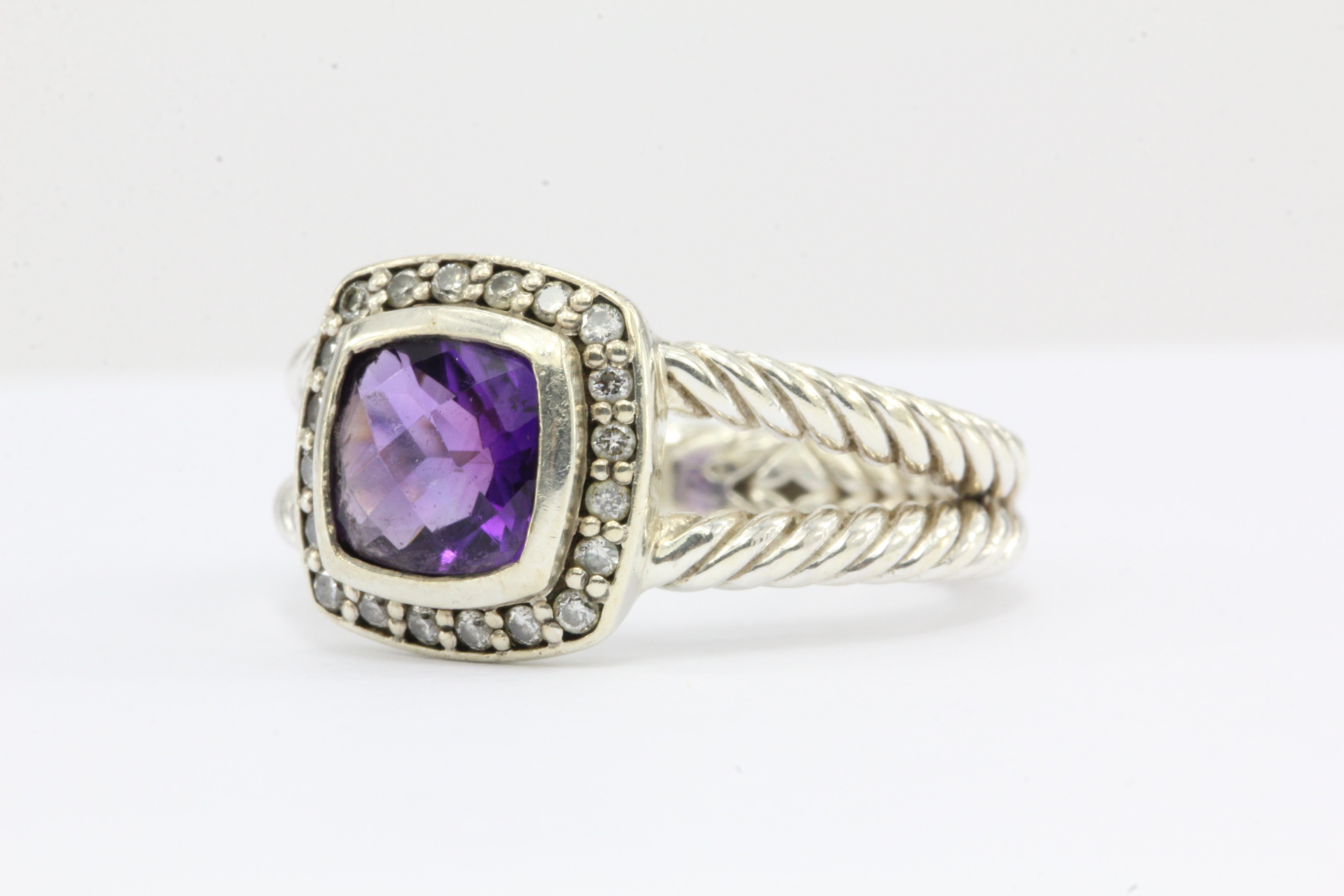 David Yurman Sterling Silver Diamond & Amethyst Petite Albion Ring - Queen May