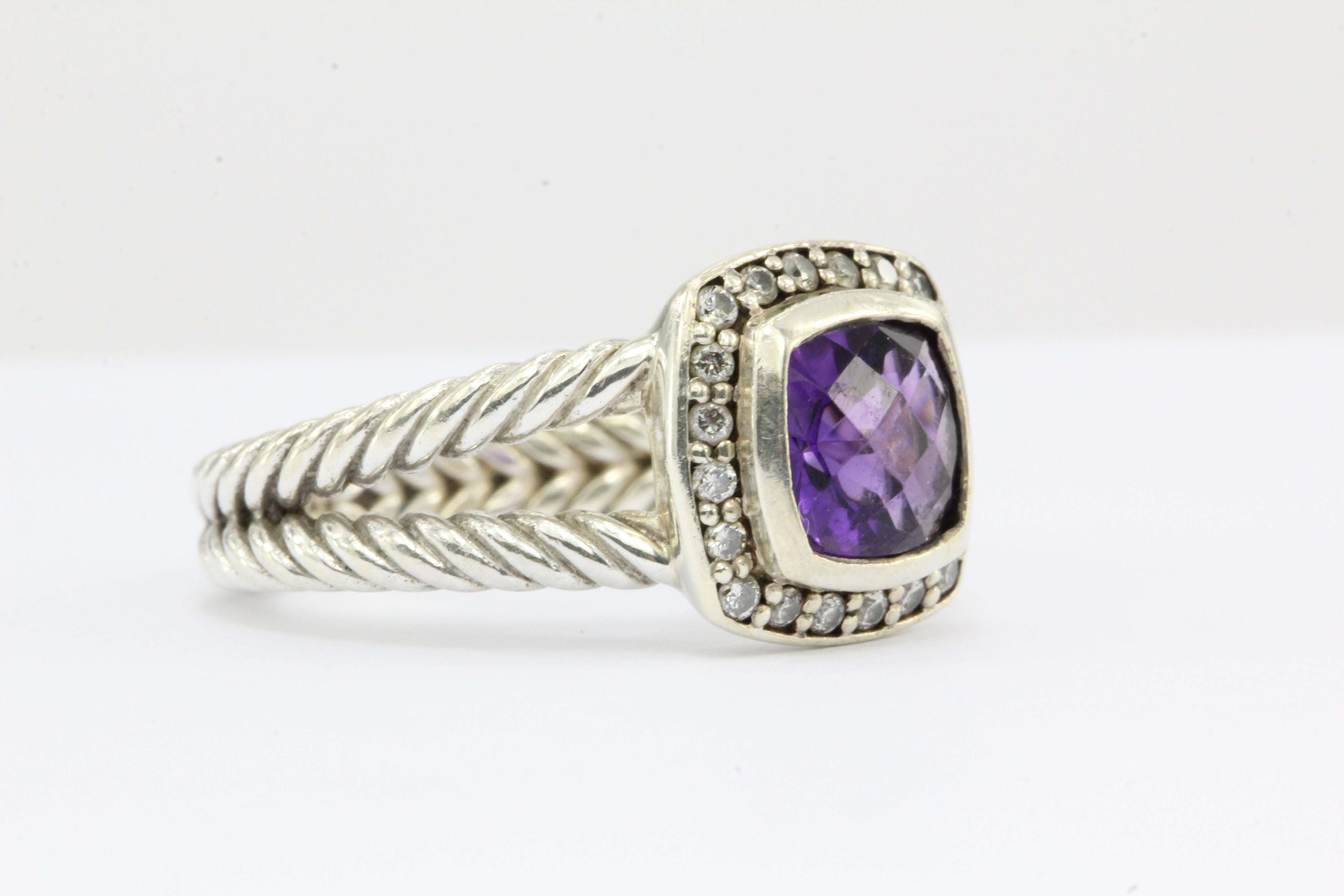 David Yurman Sterling Silver Diamond & Amethyst Petite Albion Ring - Queen May