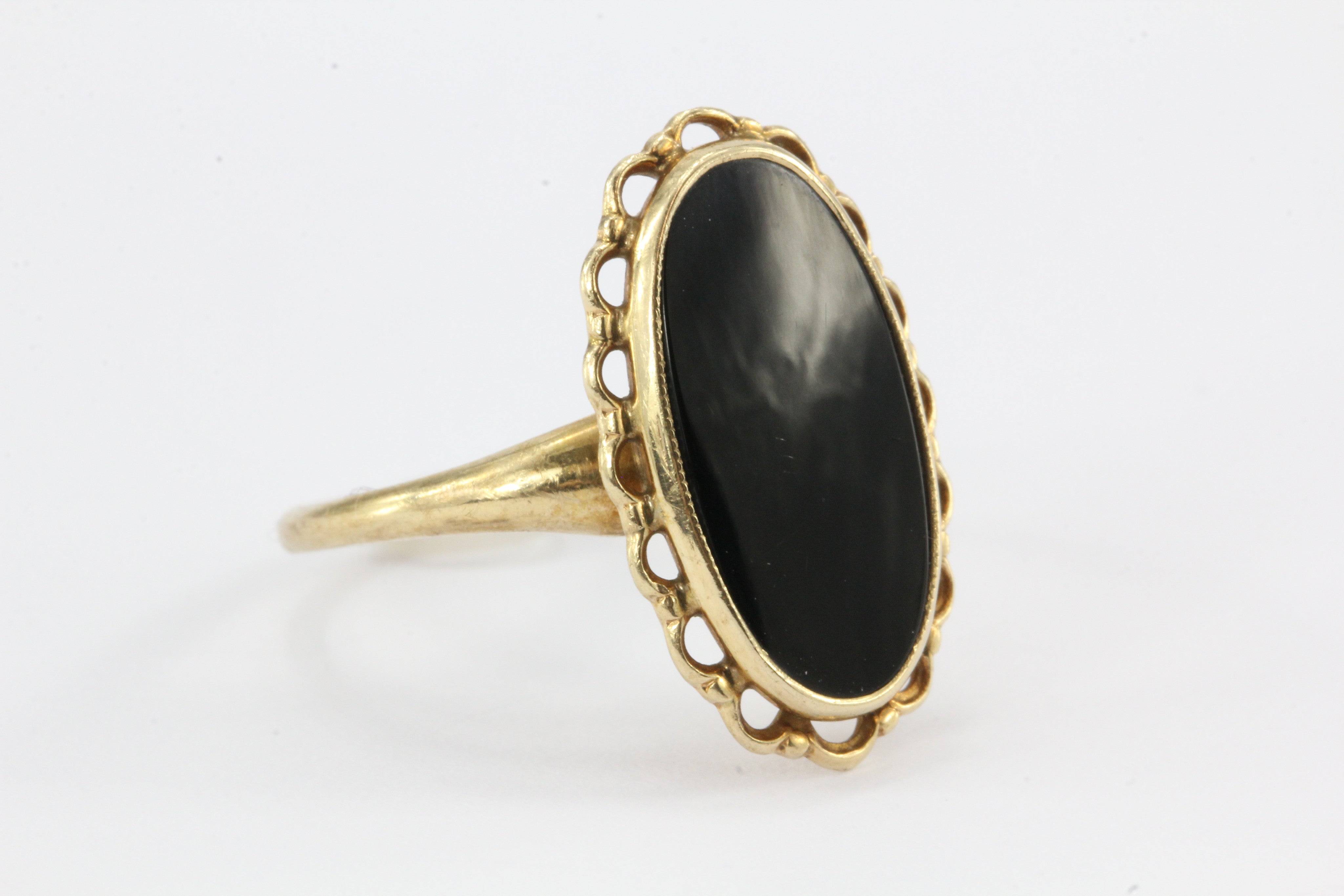 Victorian Revival 10k Black Onyx Ring by Plainville Stock Co. c.1930's - Queen May
