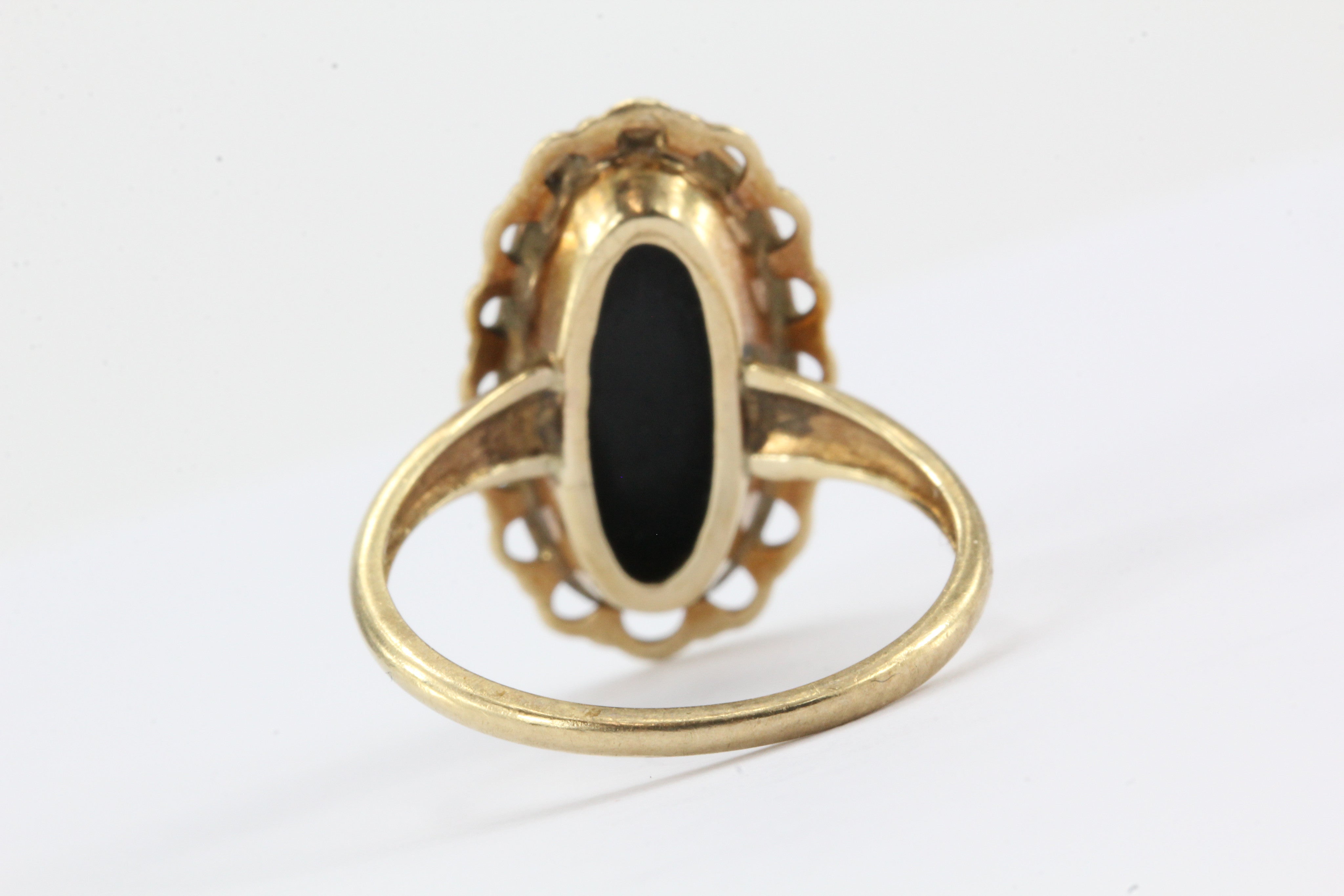 Victorian Revival 10k Black Onyx Ring by Plainville Stock Co. c.1930's - Queen May