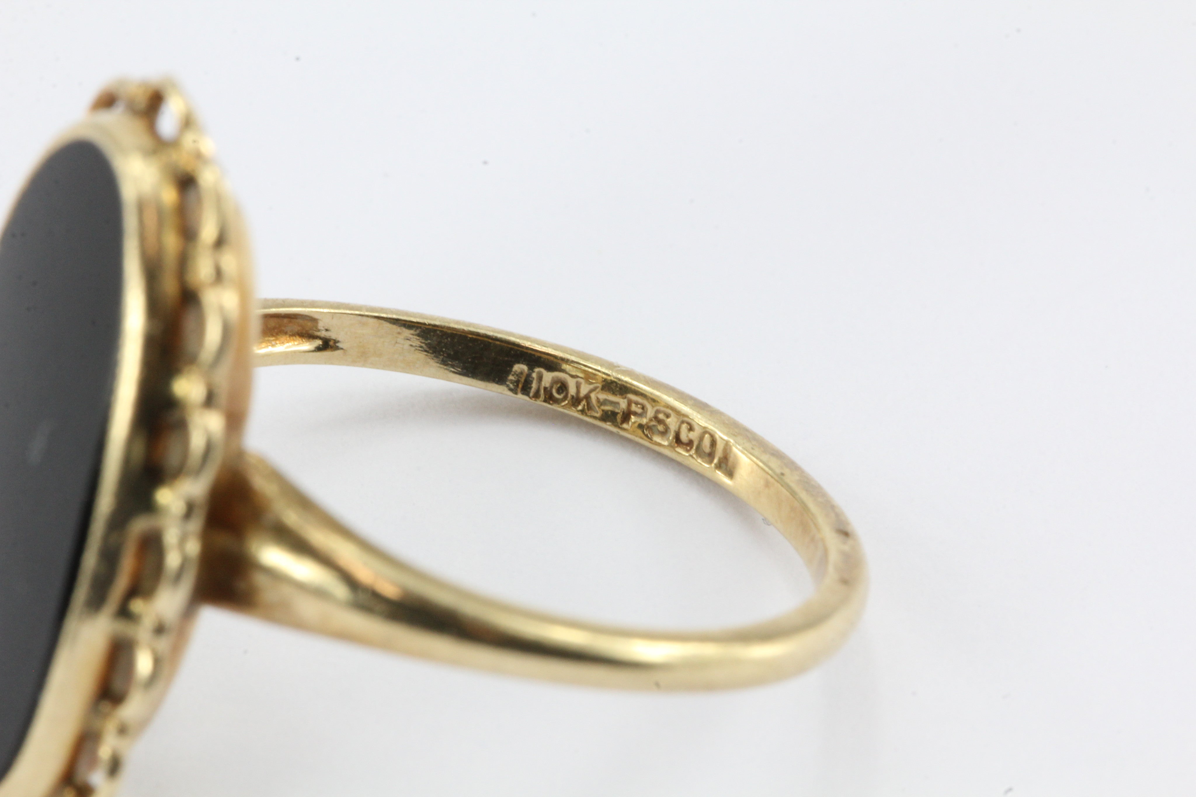 Victorian Revival 10k Black Onyx Ring by Plainville Stock Co. c.1930's - Queen May