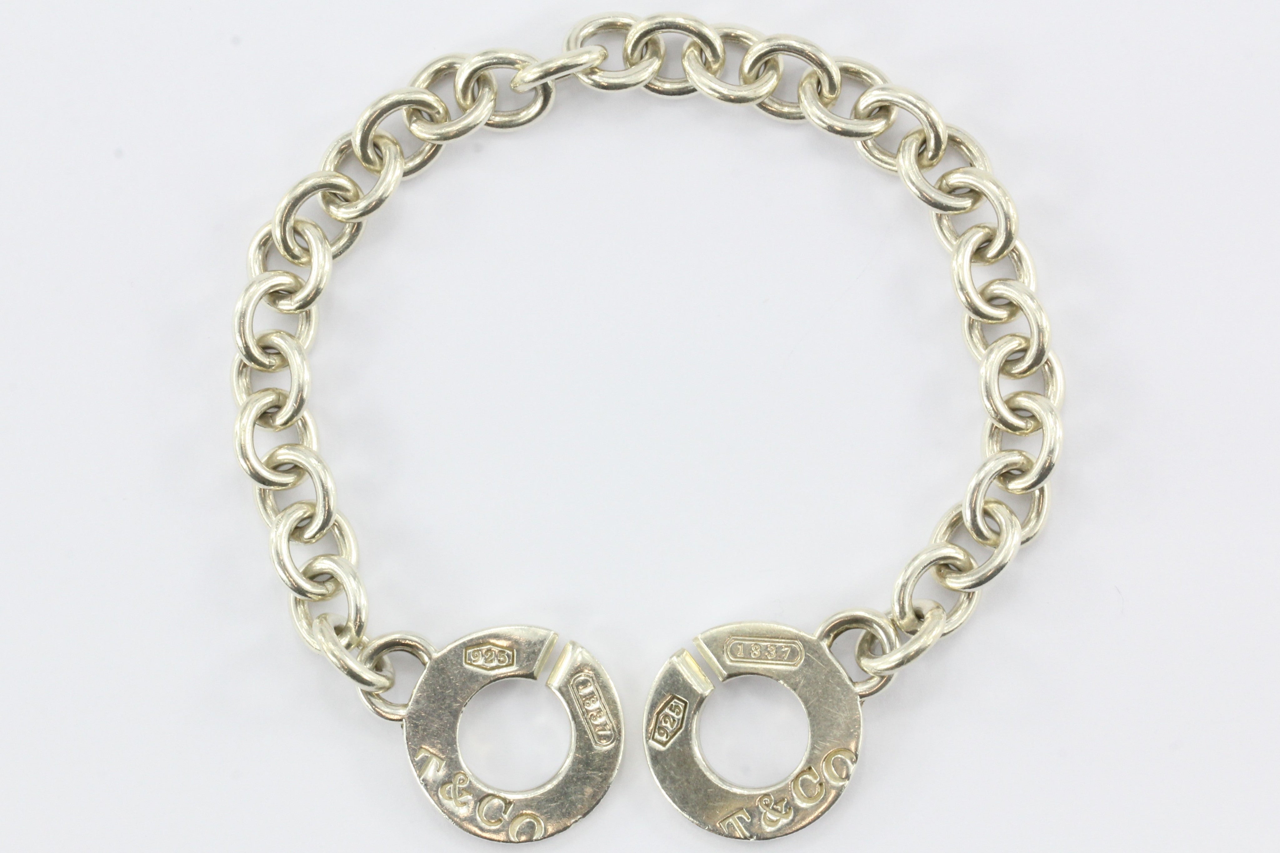 Tiffany & Co Sterling Silver 1837 Circle Clasp Toggle Bracelet 7.6" - Queen May