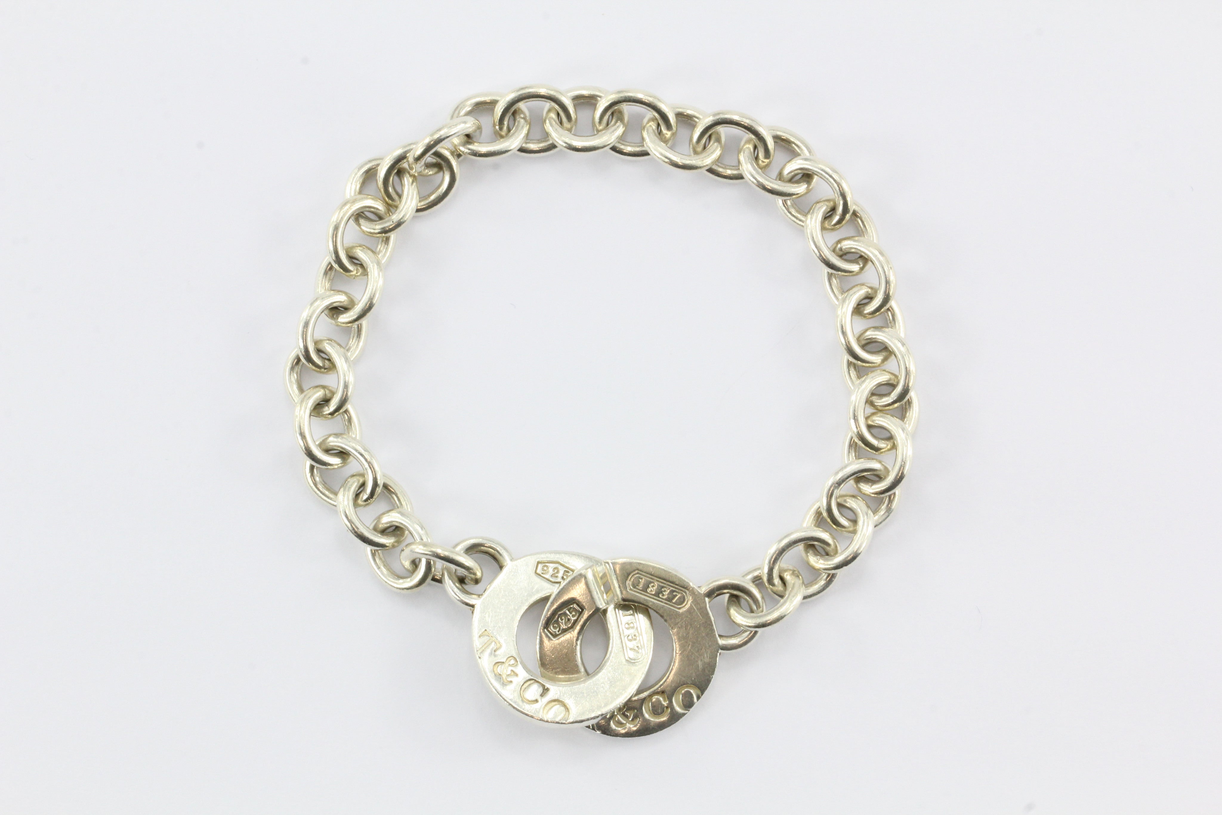 Tiffany & Co Sterling Silver 1837 Circle Clasp Toggle Bracelet 7.6" - Queen May