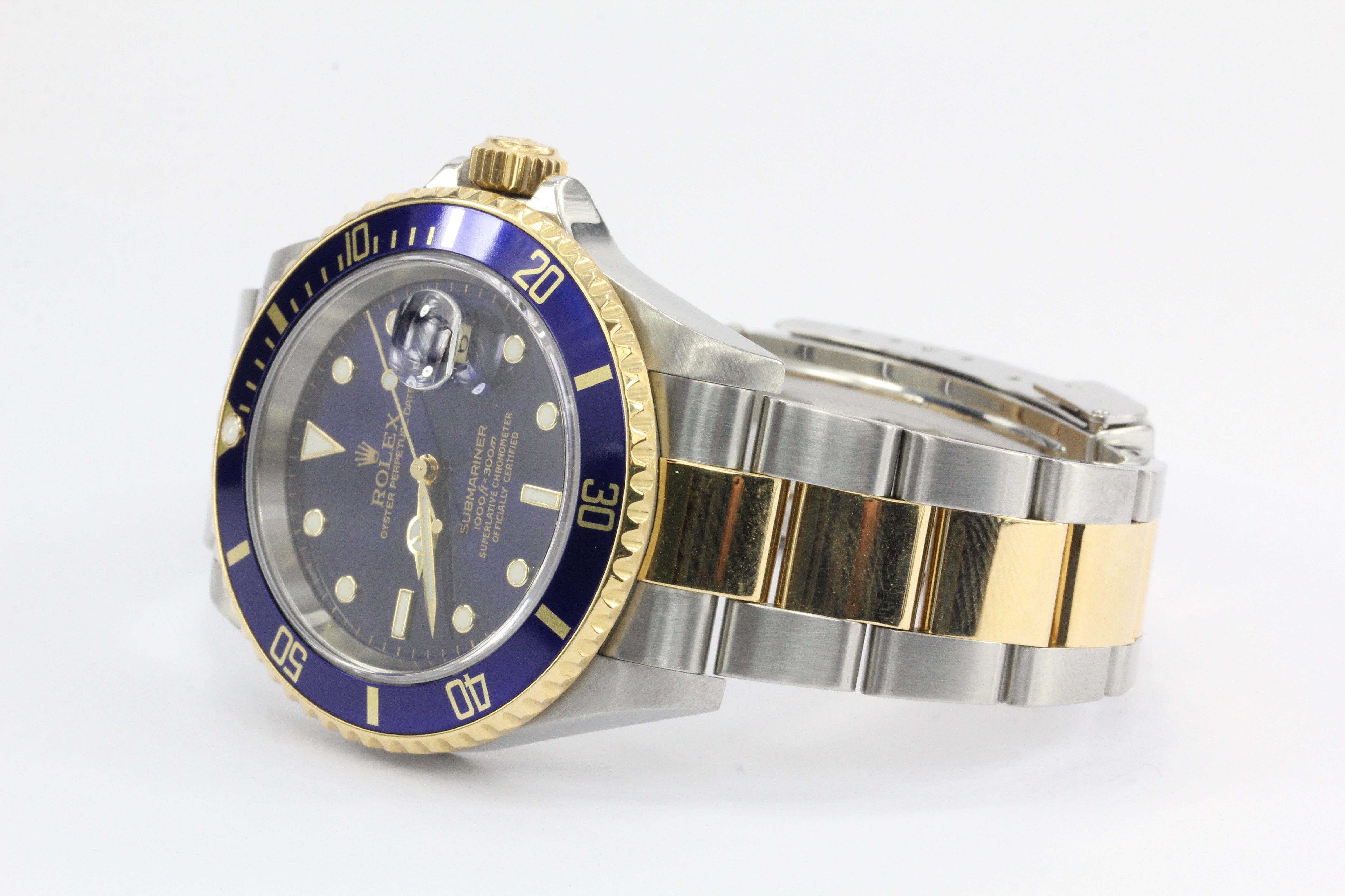 2005 Rolex Submariner 16613 Two Tone Steel 18K Gold Blue Sel No Holes Watch - Queen May