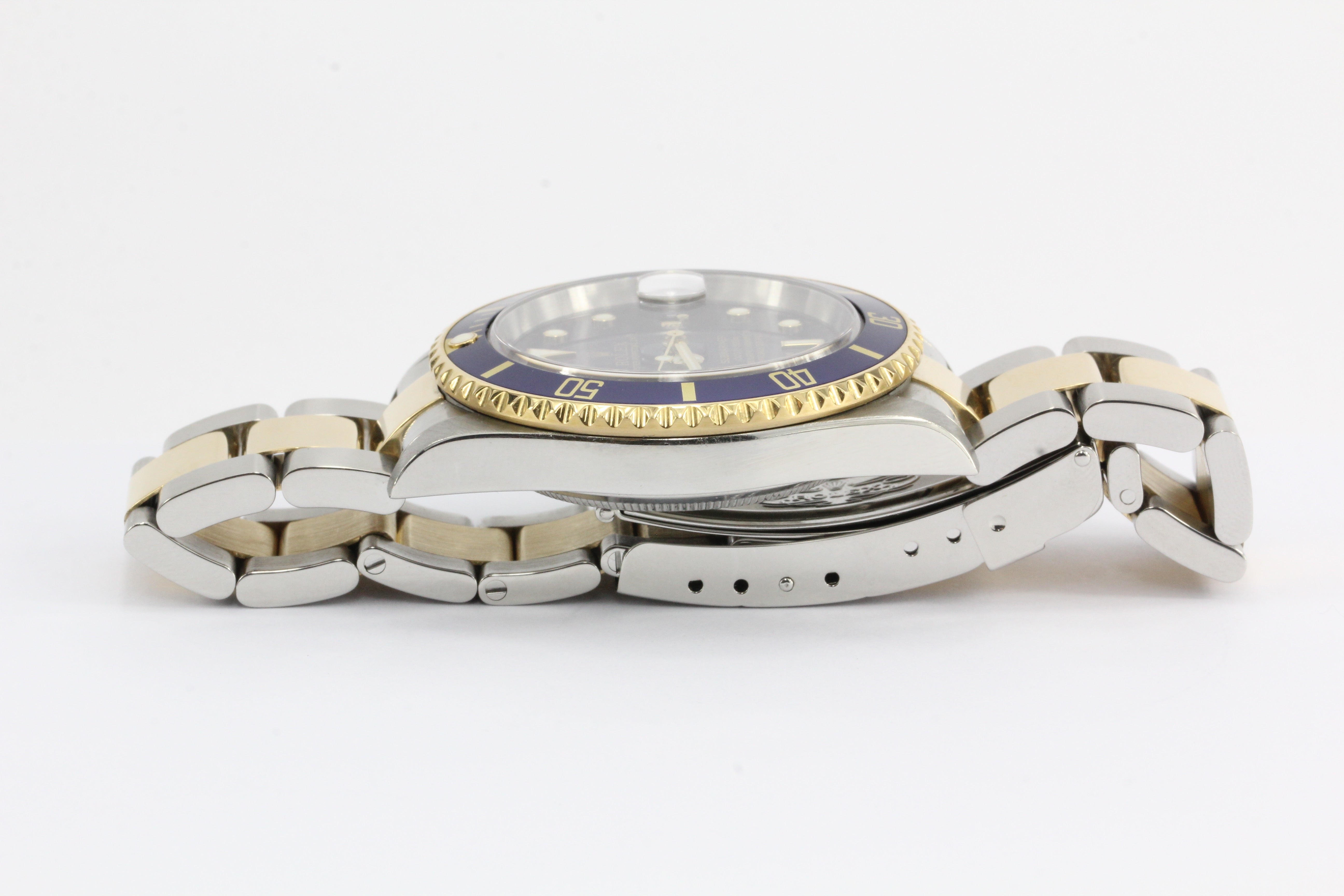 2005 Rolex Submariner 16613 Two Tone Steel 18K Gold Blue Sel No Holes Watch - Queen May