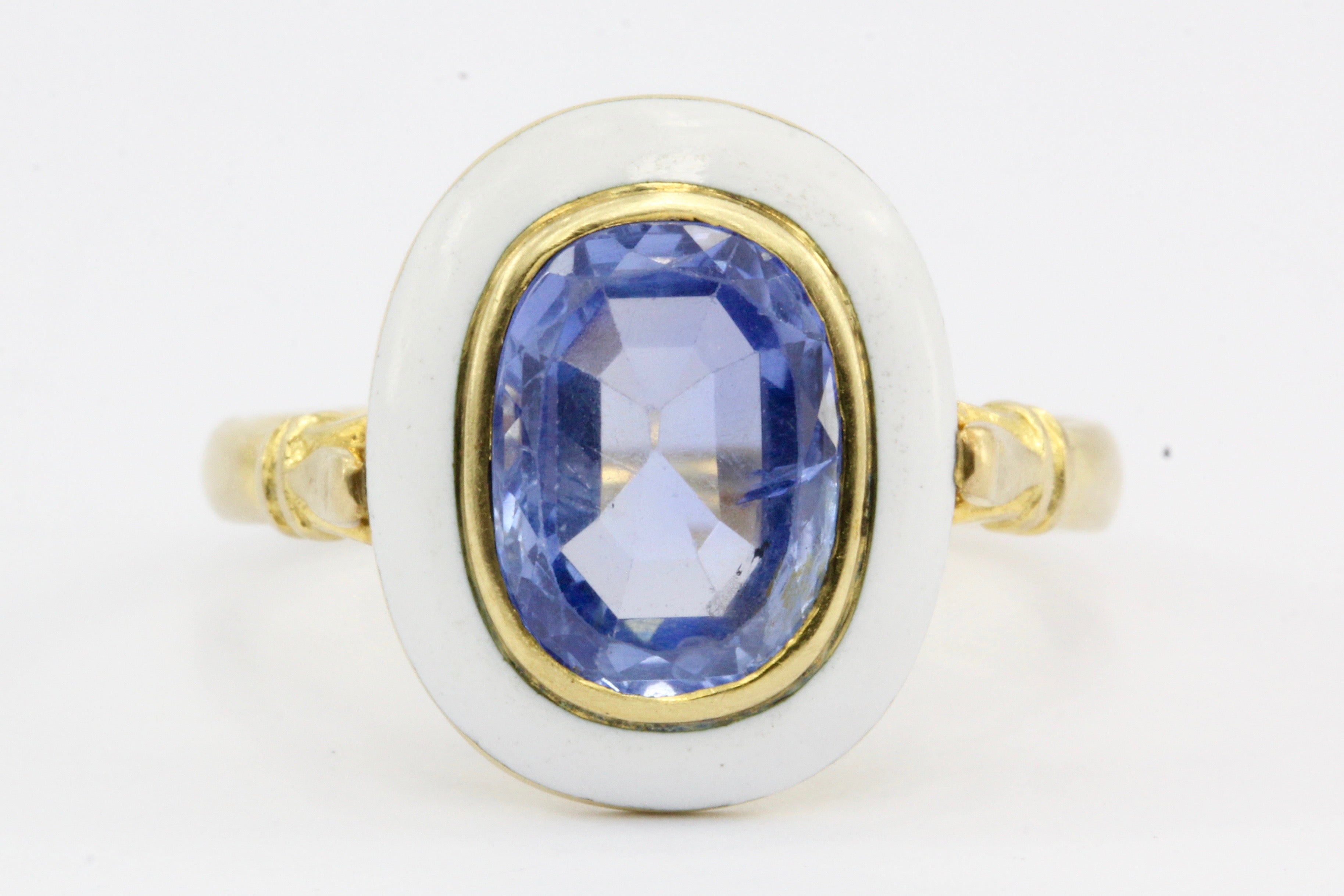 GIA Natural No Heat 2.1 Carat Natural Blue Burma Sapphire Victorian Gold Enamel Ring c.1890 - Queen May