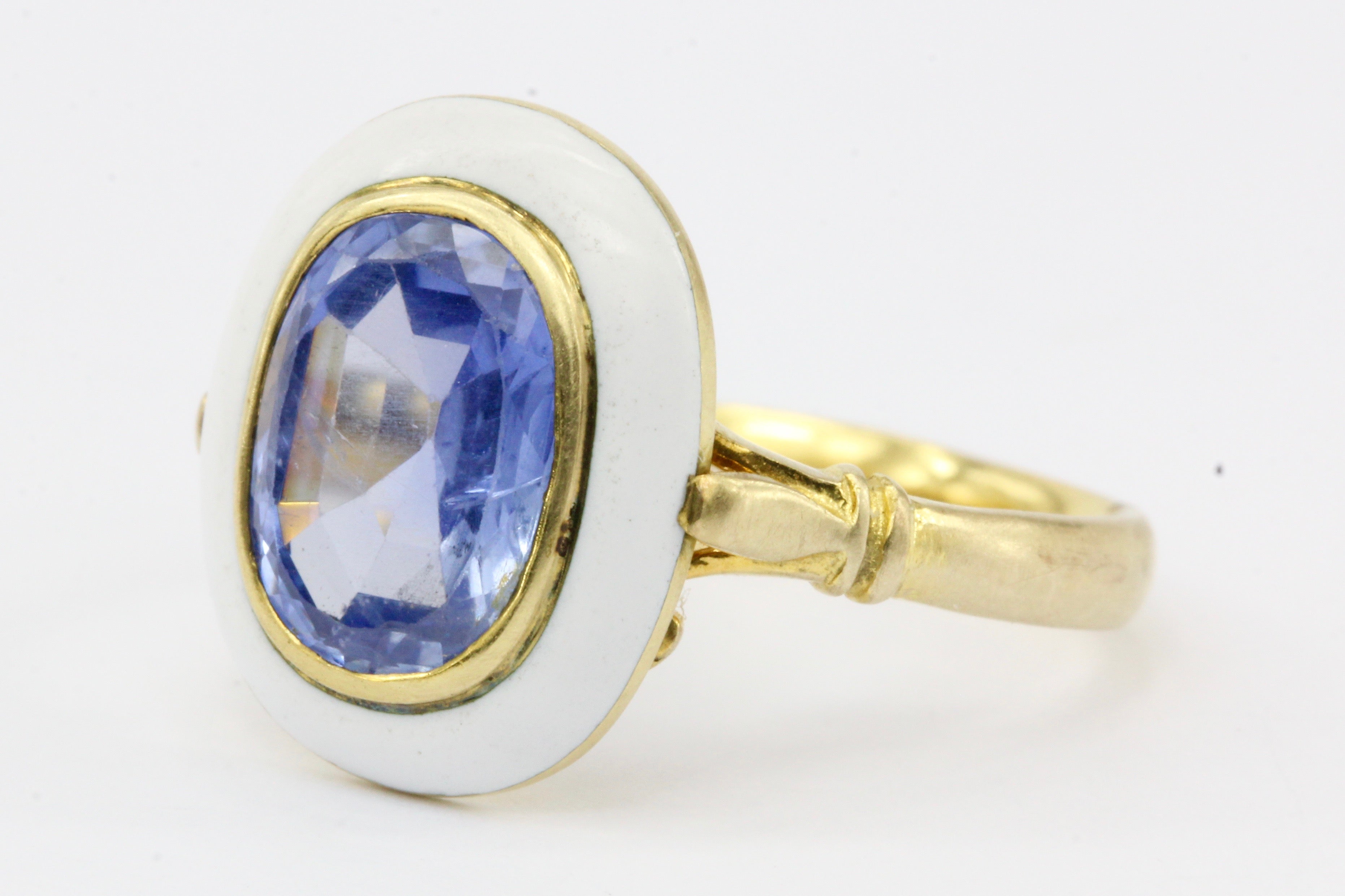 GIA Natural No Heat 2.1 Carat Natural Blue Burma Sapphire Victorian Gold Enamel Ring c.1890 - Queen May