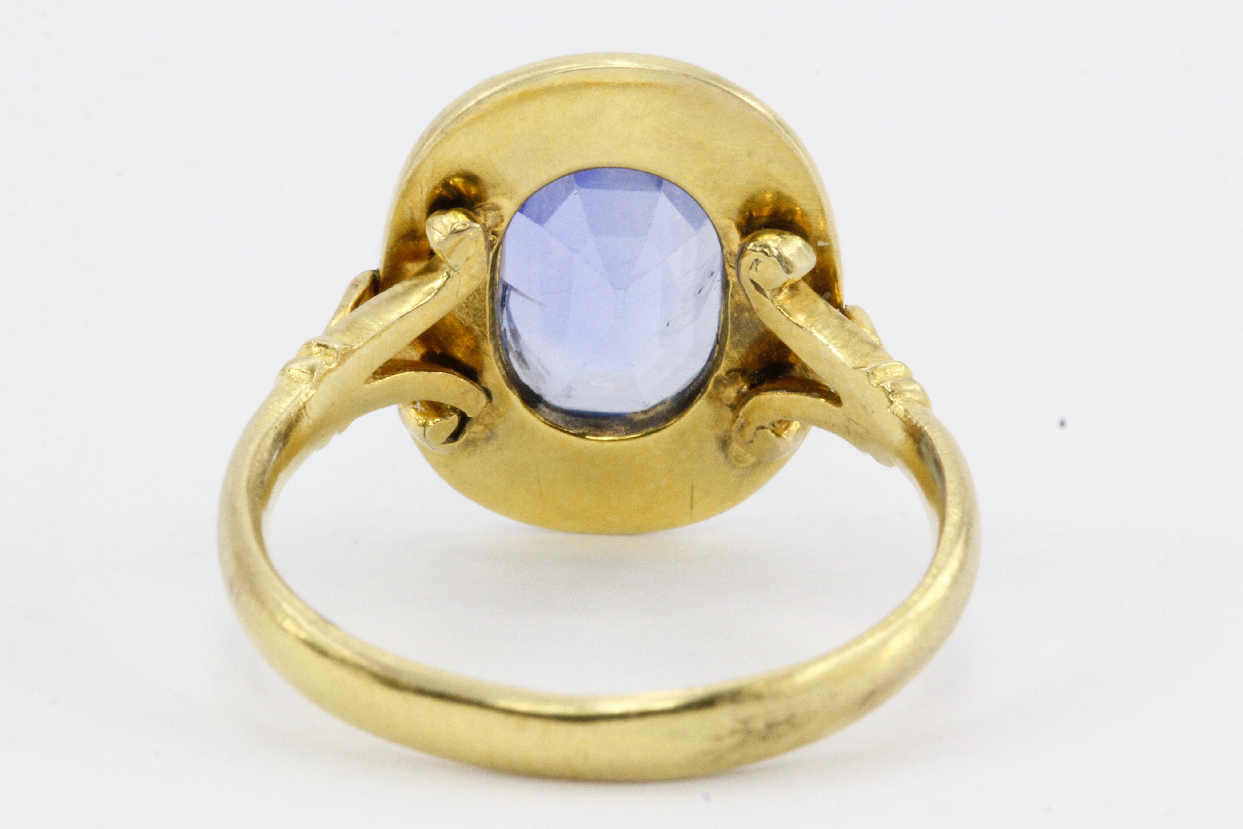GIA Natural No Heat 2.1 Carat Natural Blue Burma Sapphire Victorian Gold Enamel Ring c.1890 - Queen May
