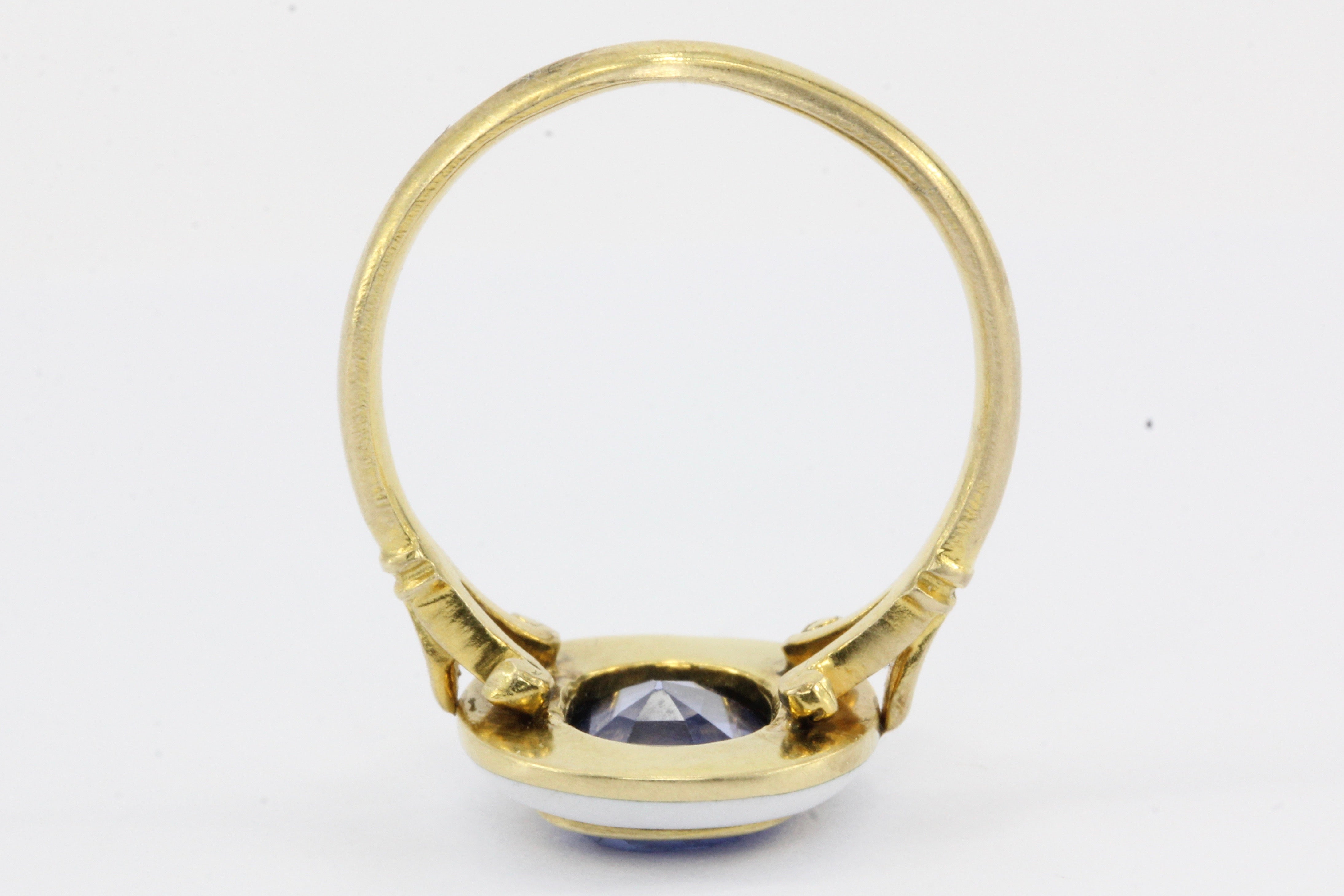 GIA Natural No Heat 2.1 Carat Natural Blue Burma Sapphire Victorian Gold Enamel Ring c.1890 - Queen May