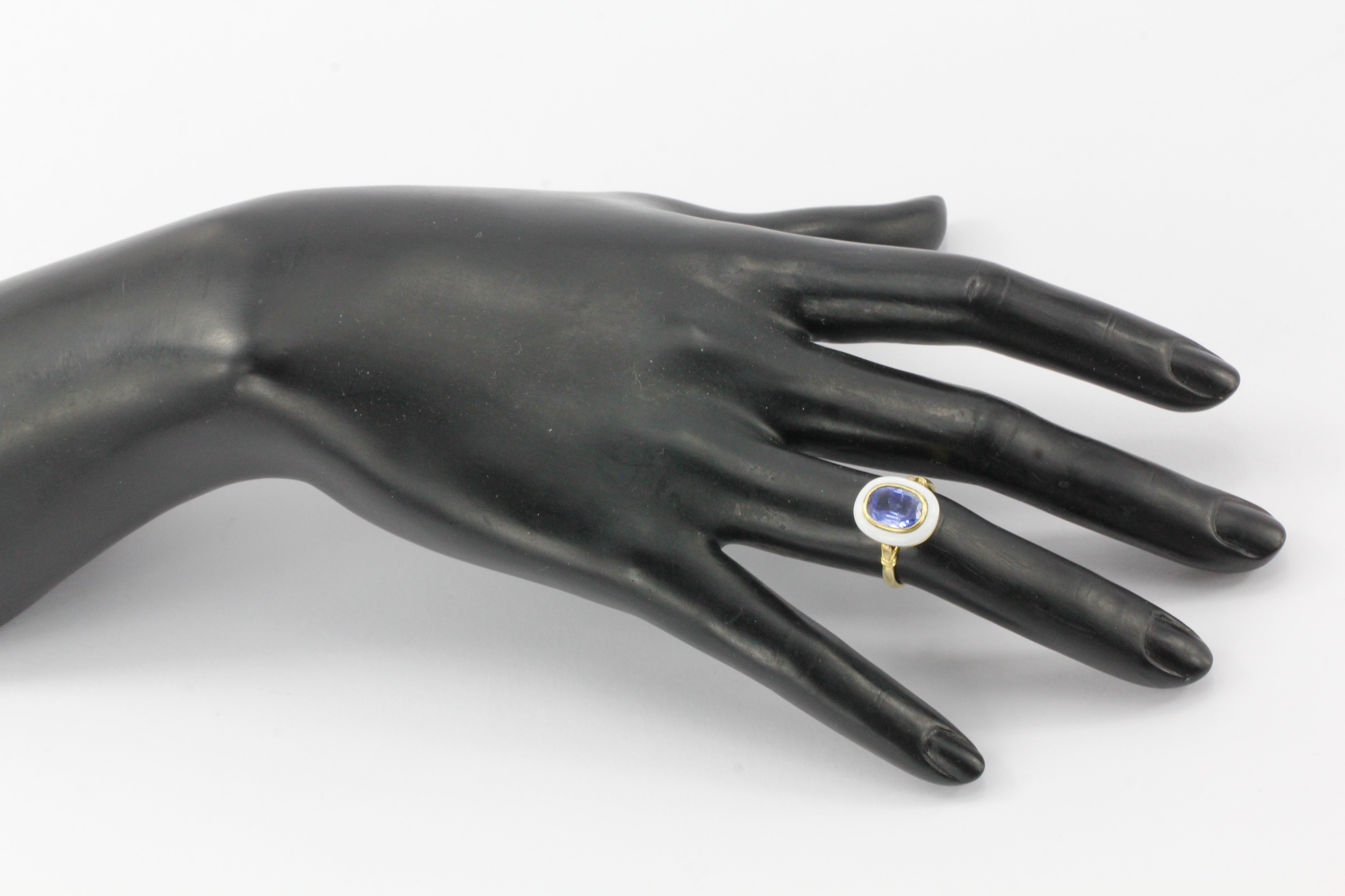 GIA Natural No Heat 2.1 Carat Natural Blue Burma Sapphire Victorian Gold Enamel Ring c.1890 - Queen May