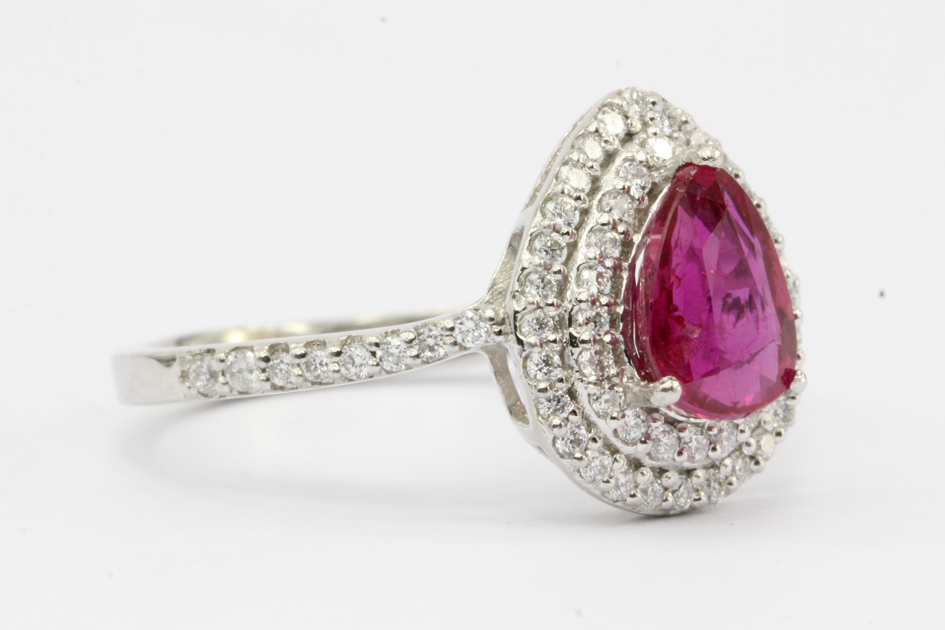 GIA Natural No Heat Platinum Ruby & Diamond Halo Engagement Ring - Queen May
