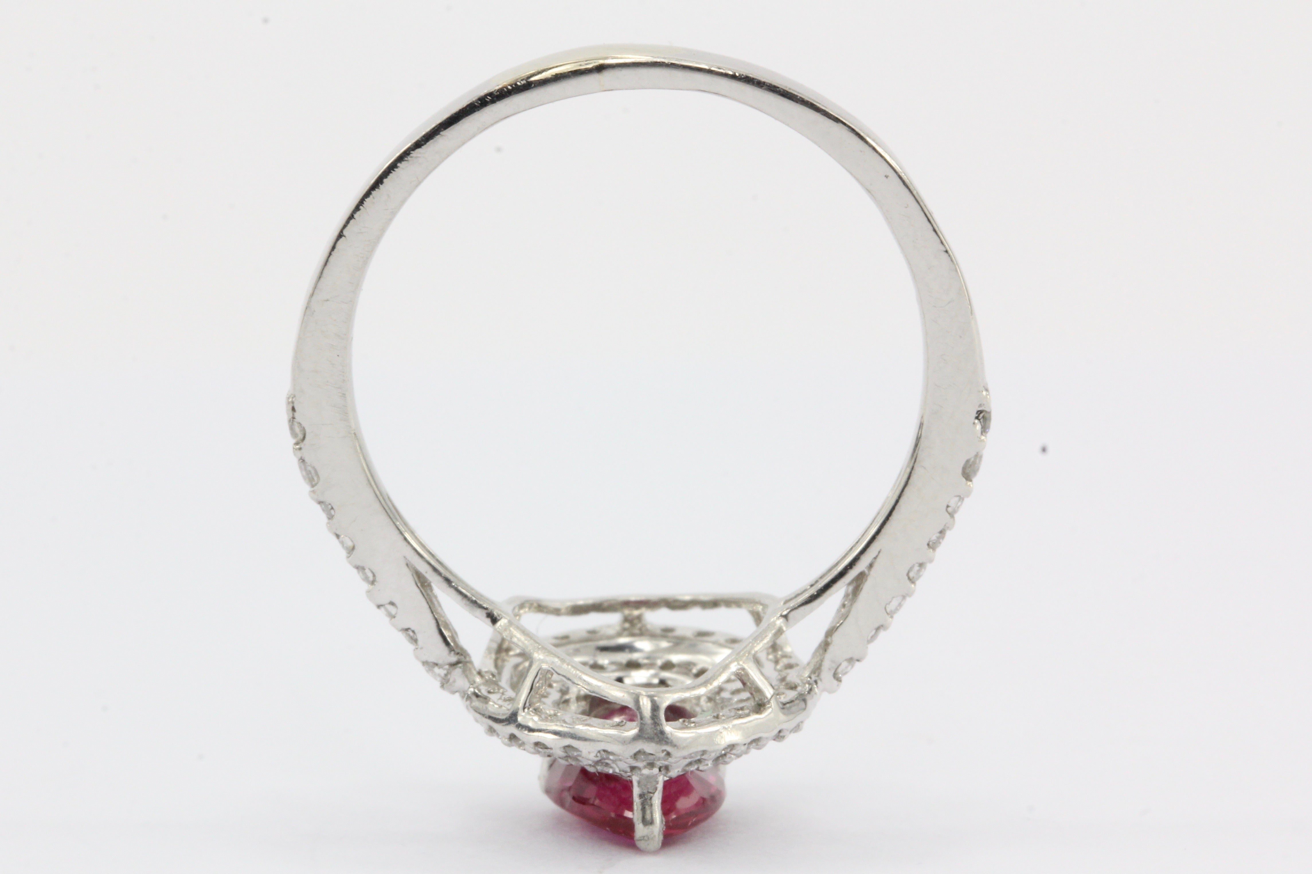 GIA Natural No Heat Platinum Ruby & Diamond Halo Engagement Ring - Queen May