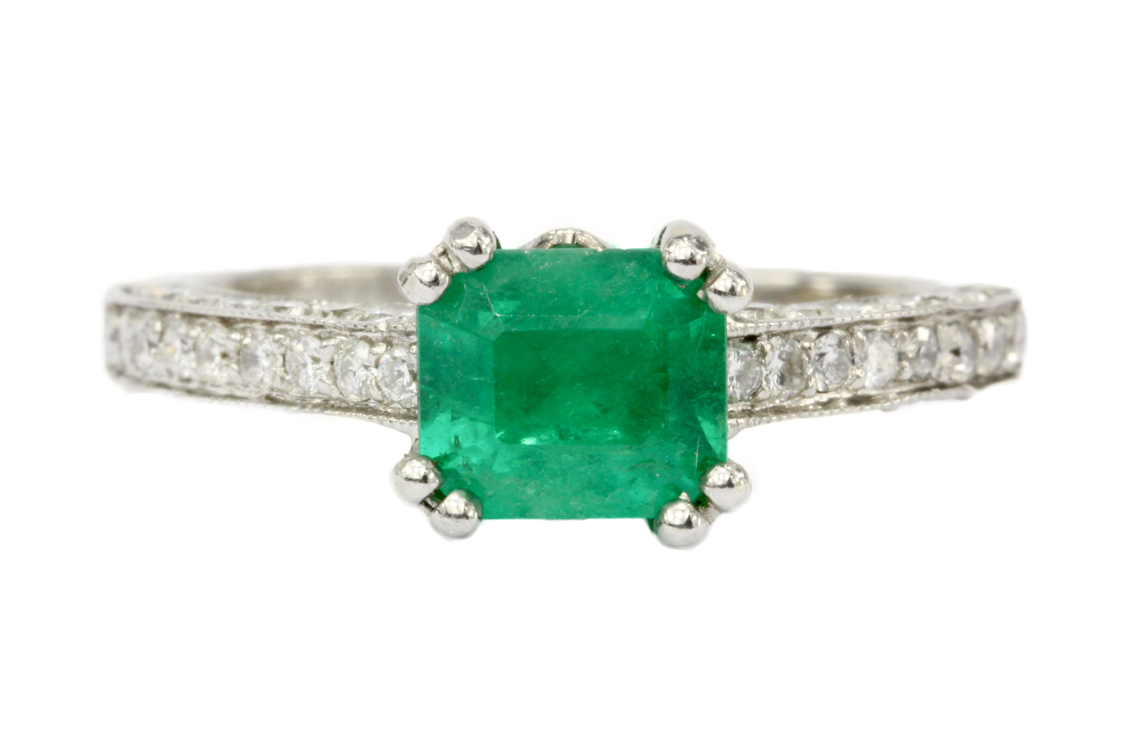 18K White Gold Emerald & Diamond Engagement Ring - Queen May