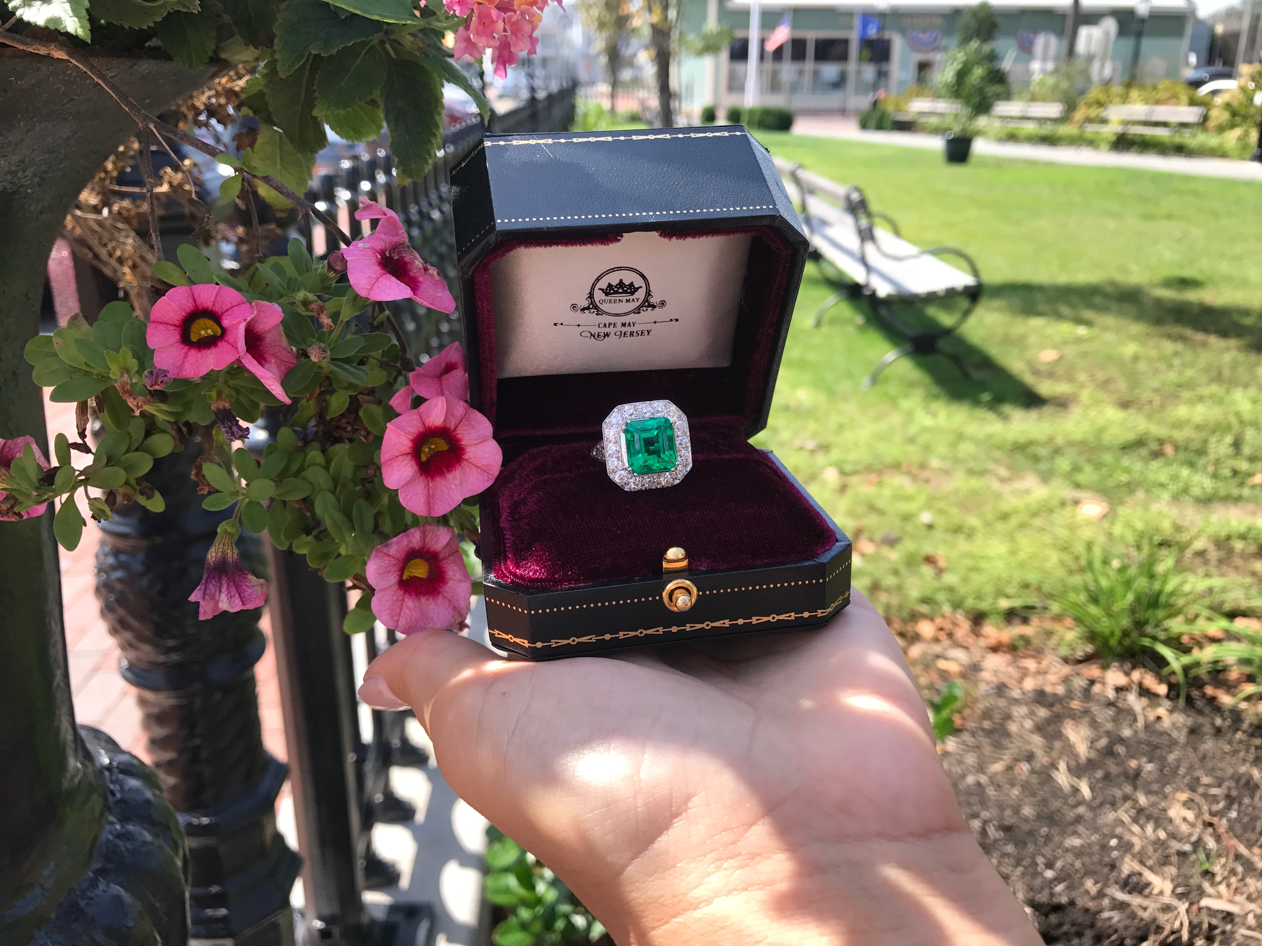 Art Deco Platinum 6.52 Carat Colombian Emerald & Diamond Ring c.1920's AGL Certified - Queen May