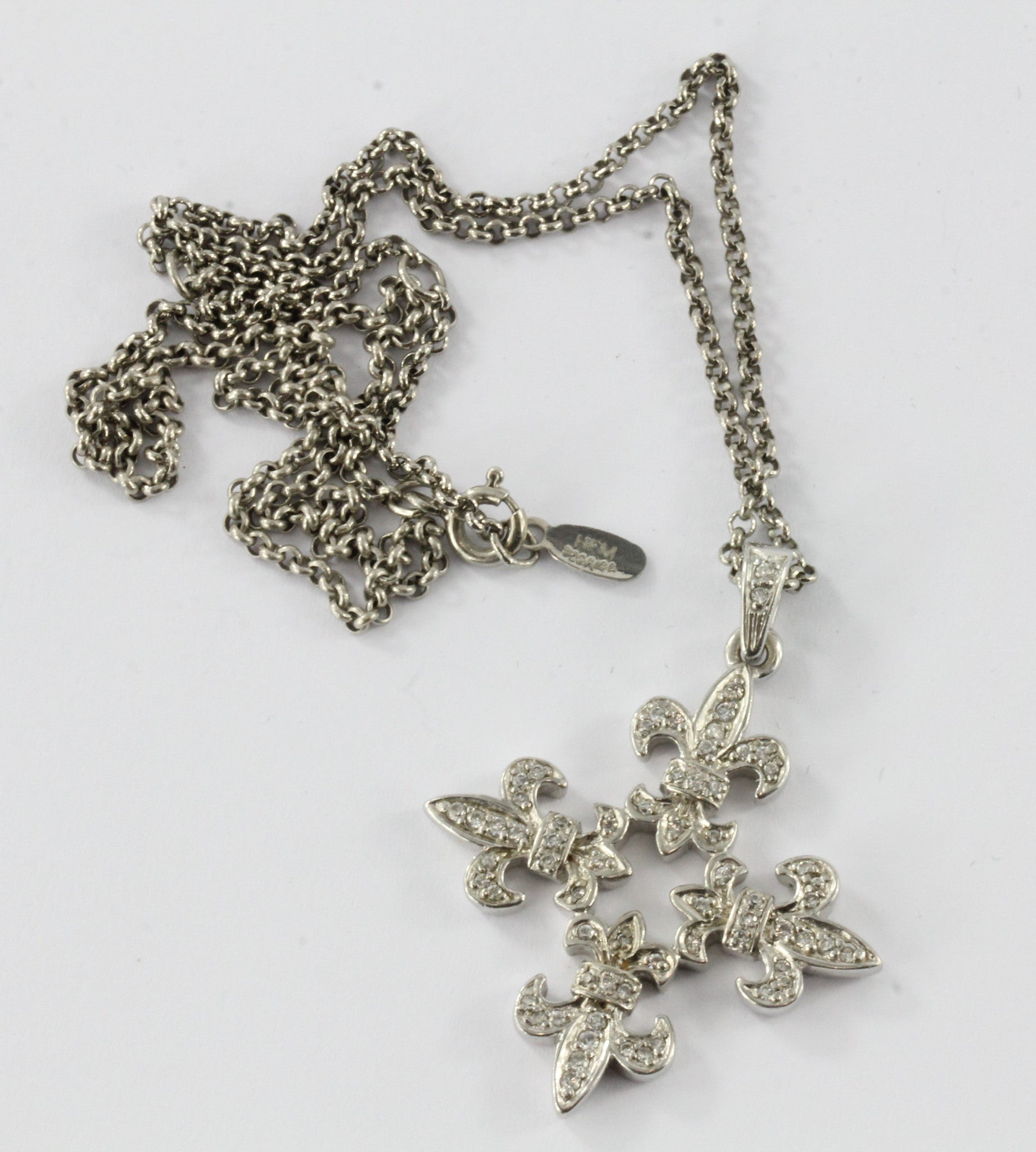 Vintage Sterling Silver Fleur de Lis Cross Pendant Necklace - Queen May