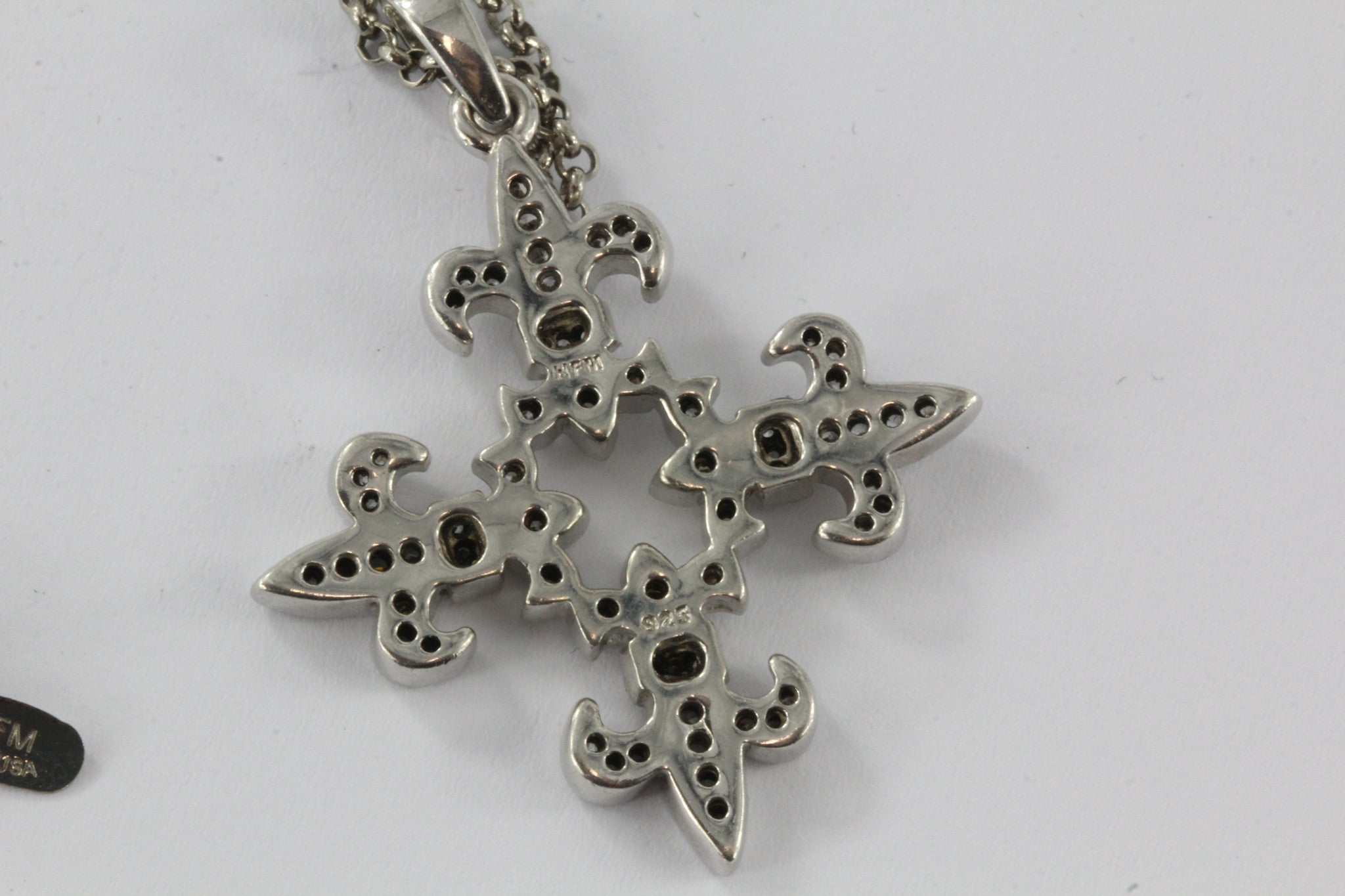 Vintage Sterling Silver Fleur de Lis Cross Pendant Necklace - Queen May