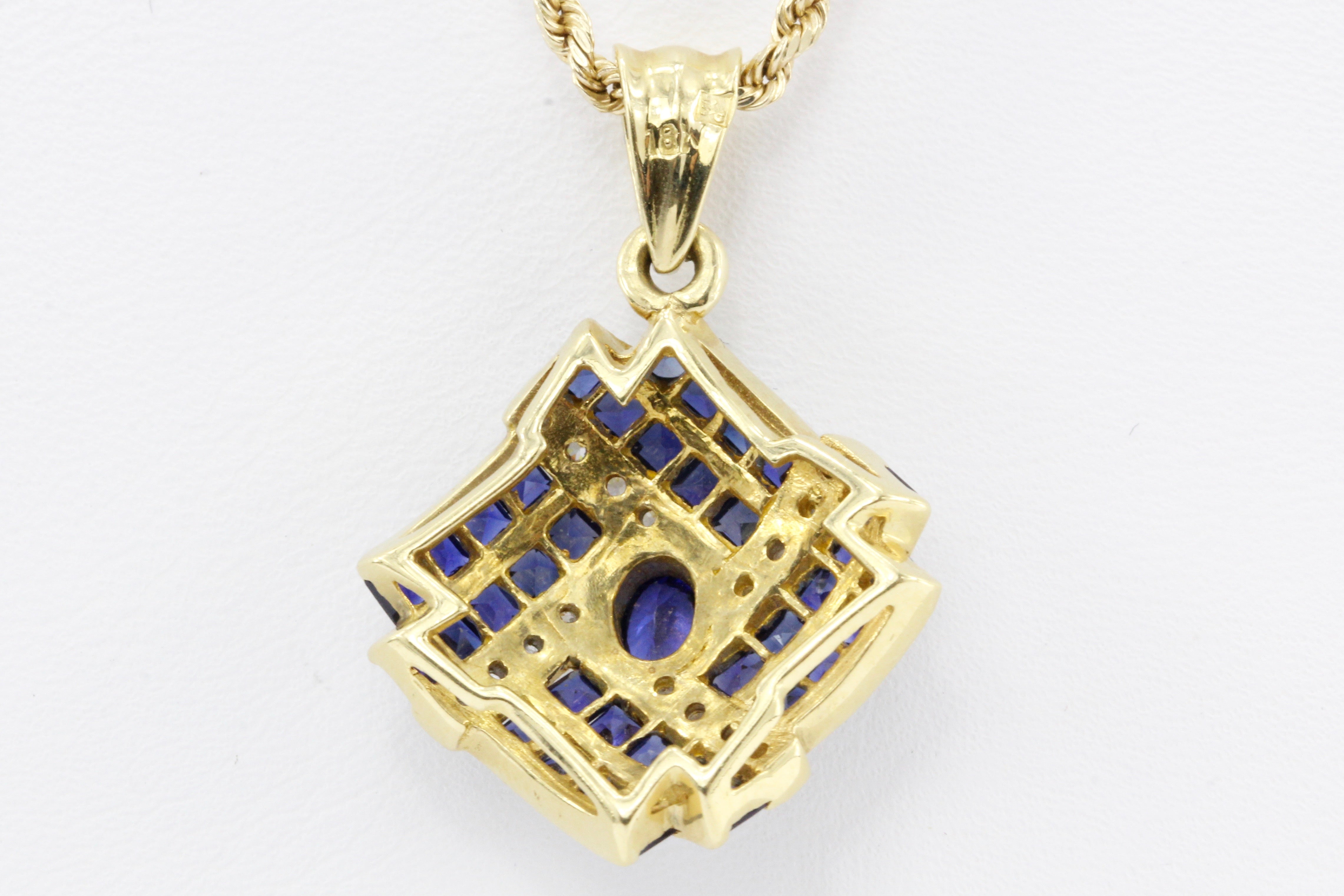 18K Yellow Gold Natural Sapphire and Diamond Pendant - Queen May