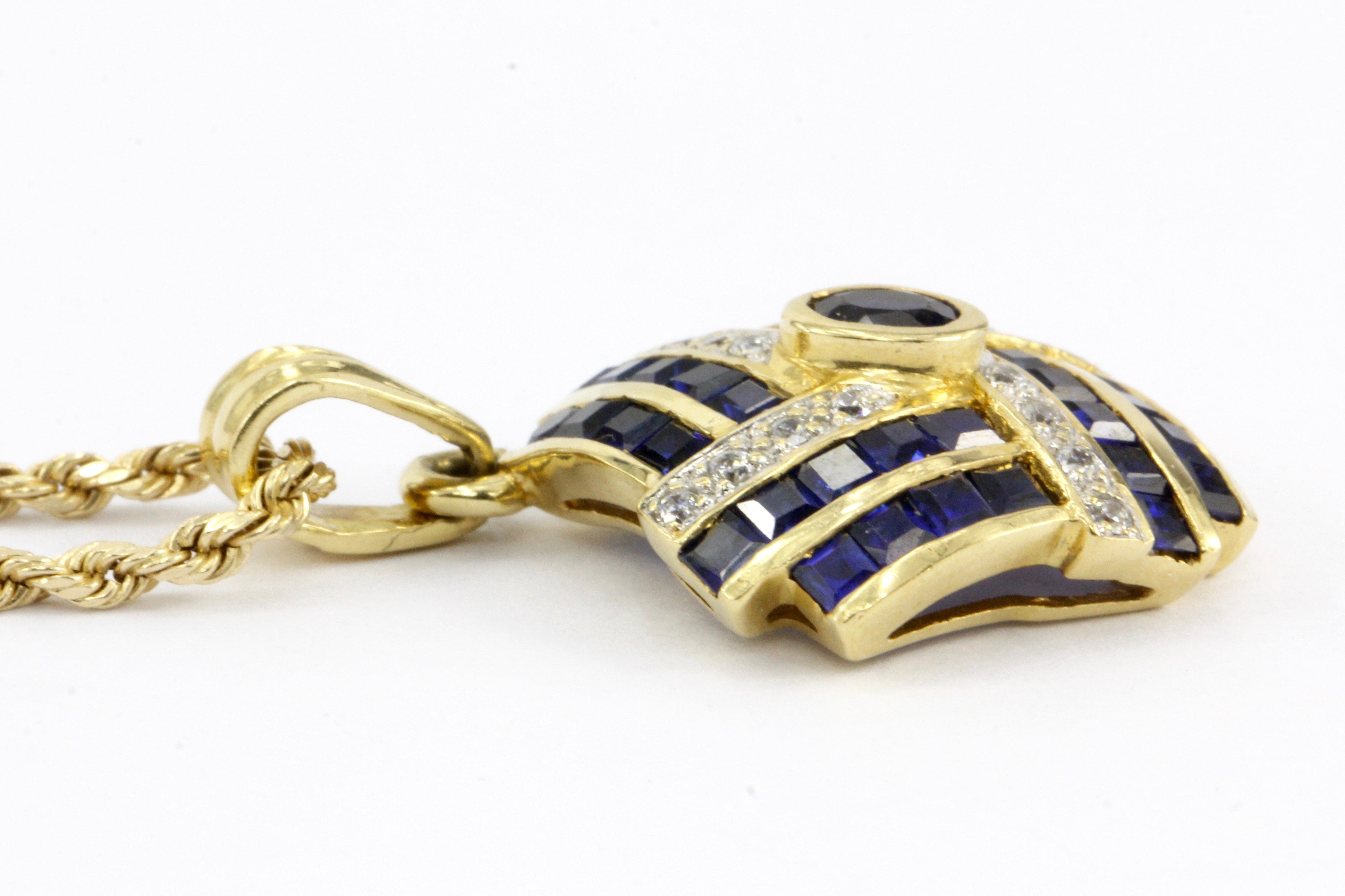 18K Yellow Gold Natural Sapphire and Diamond Pendant - Queen May