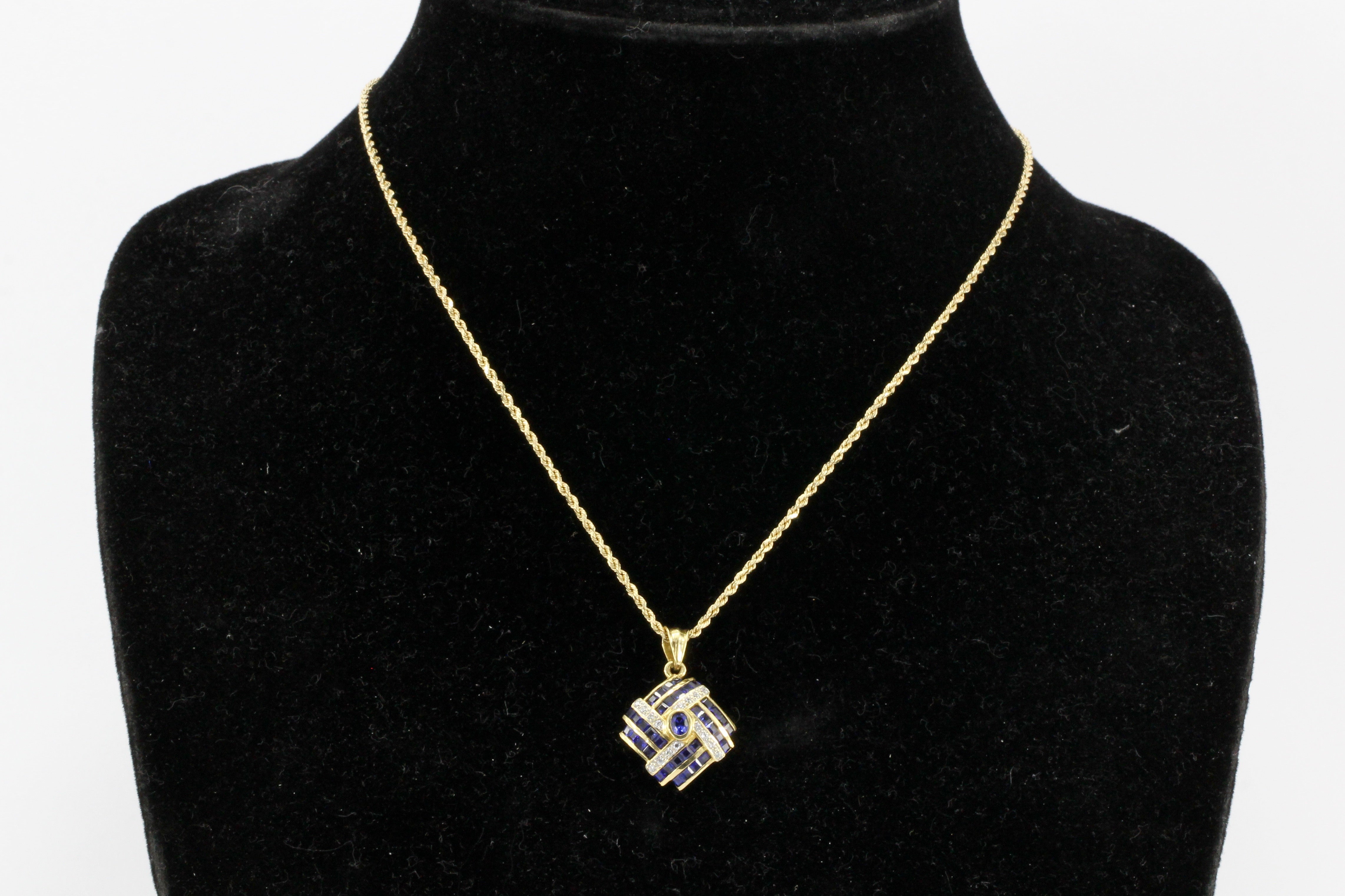 18K Yellow Gold Natural Sapphire and Diamond Pendant - Queen May