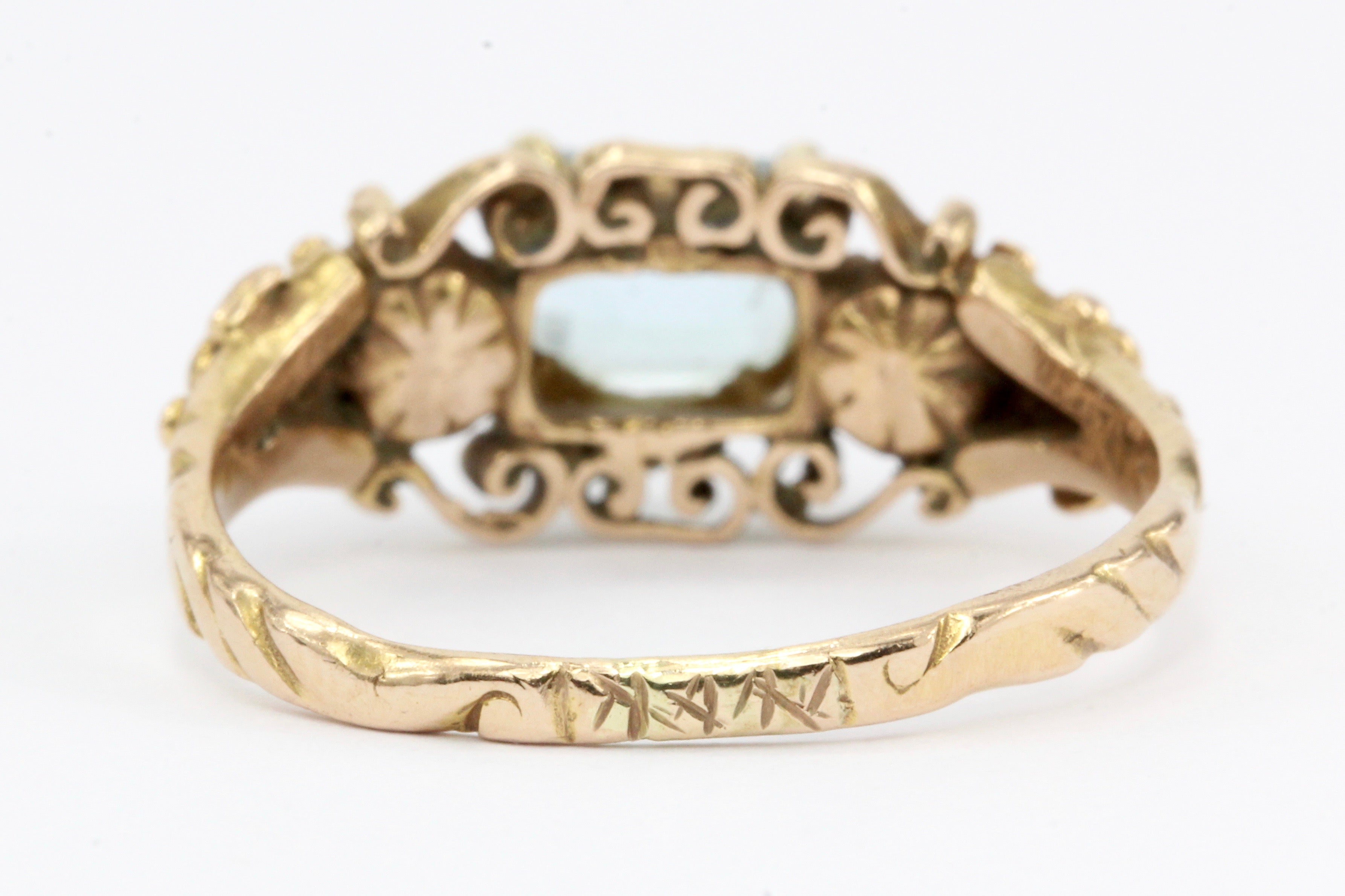 Georgian Style 14K Gold Blue Topaz & Old Mine Diamond Ring - Queen May