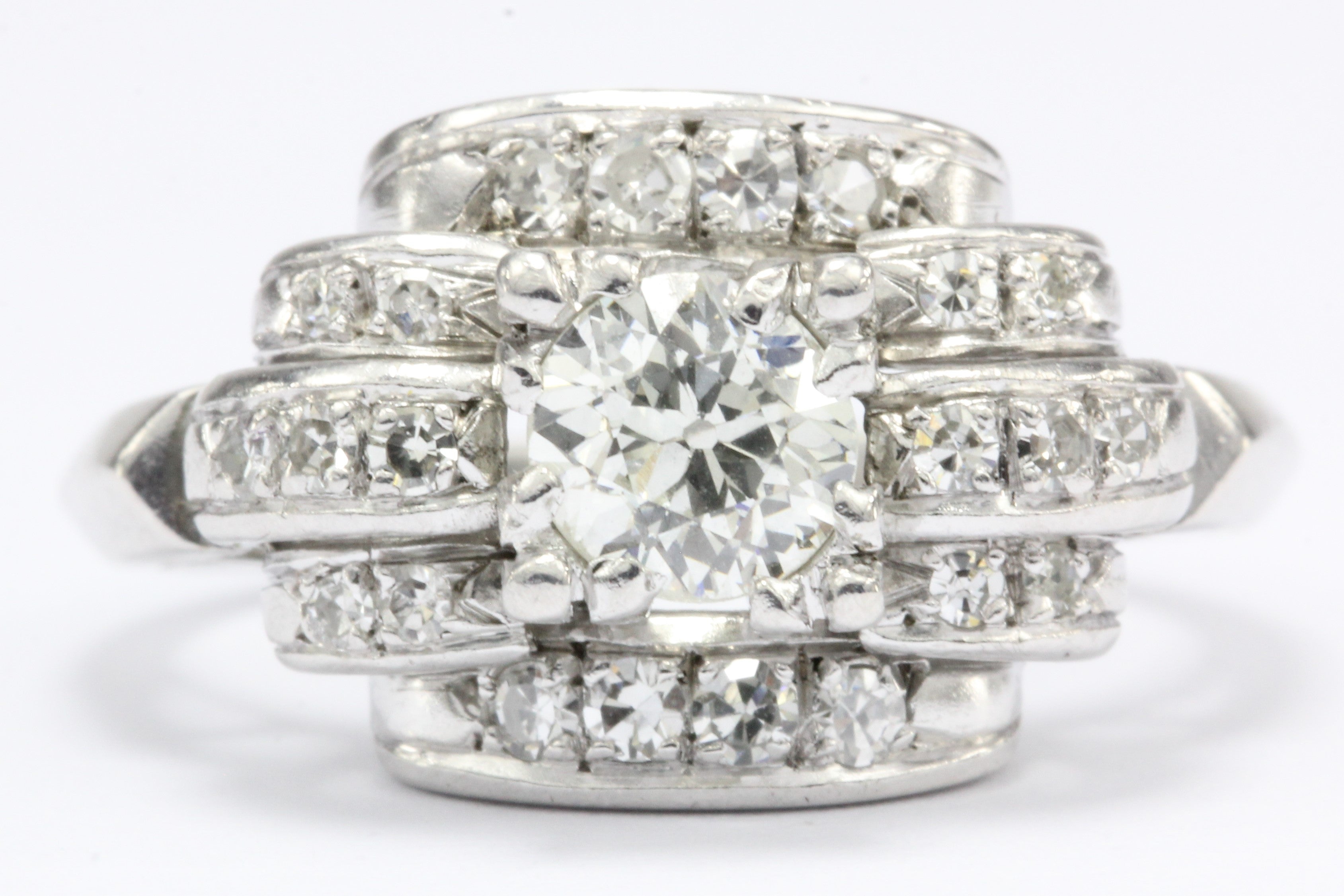Art Deco 14K White Gold Old European Cut Diamond Engagement Ring c. 1930's - Queen May