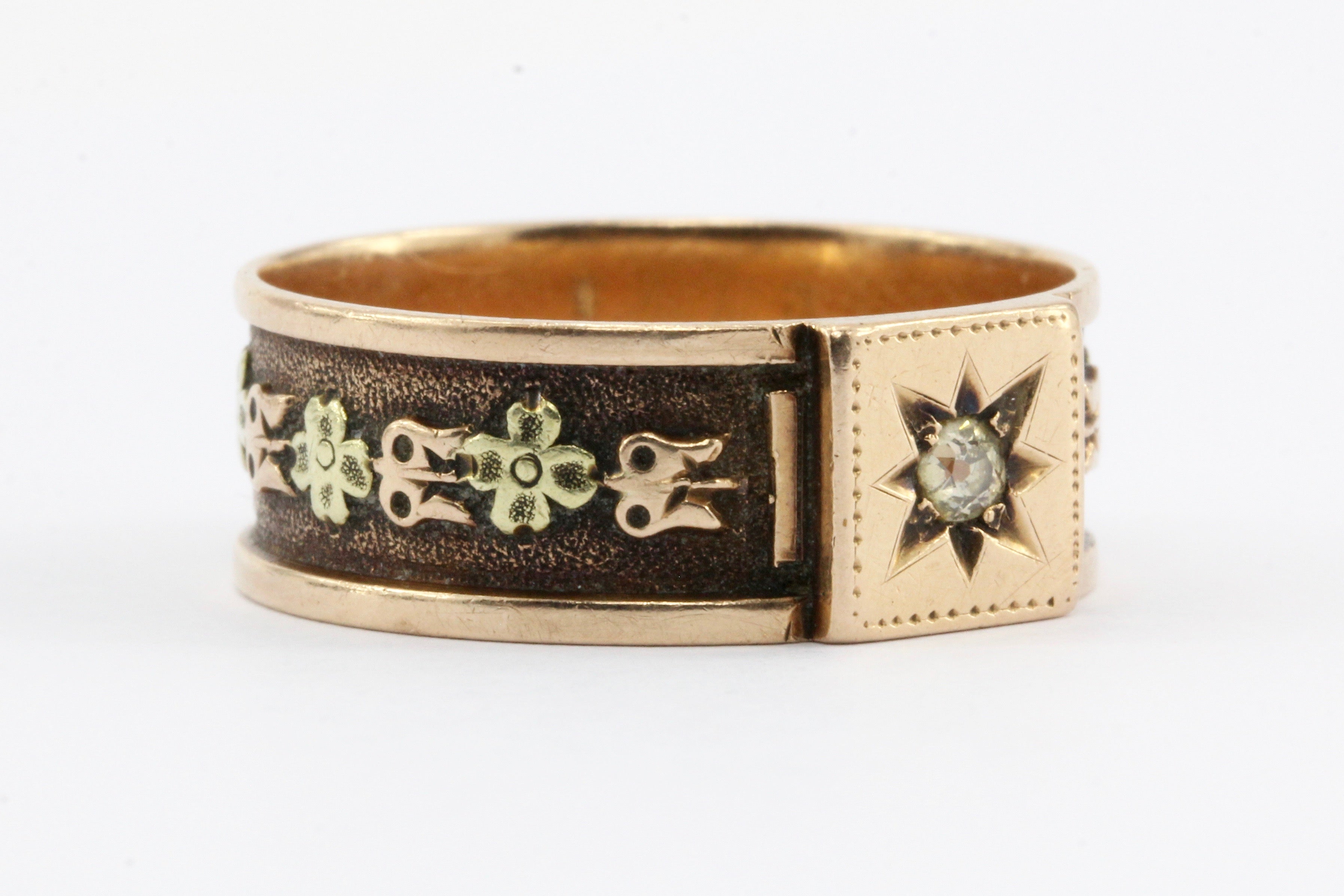 Victorian 14k Rose/ Yellow Gold Old Mine Cut Diamond Mens Ring / Band - Queen May