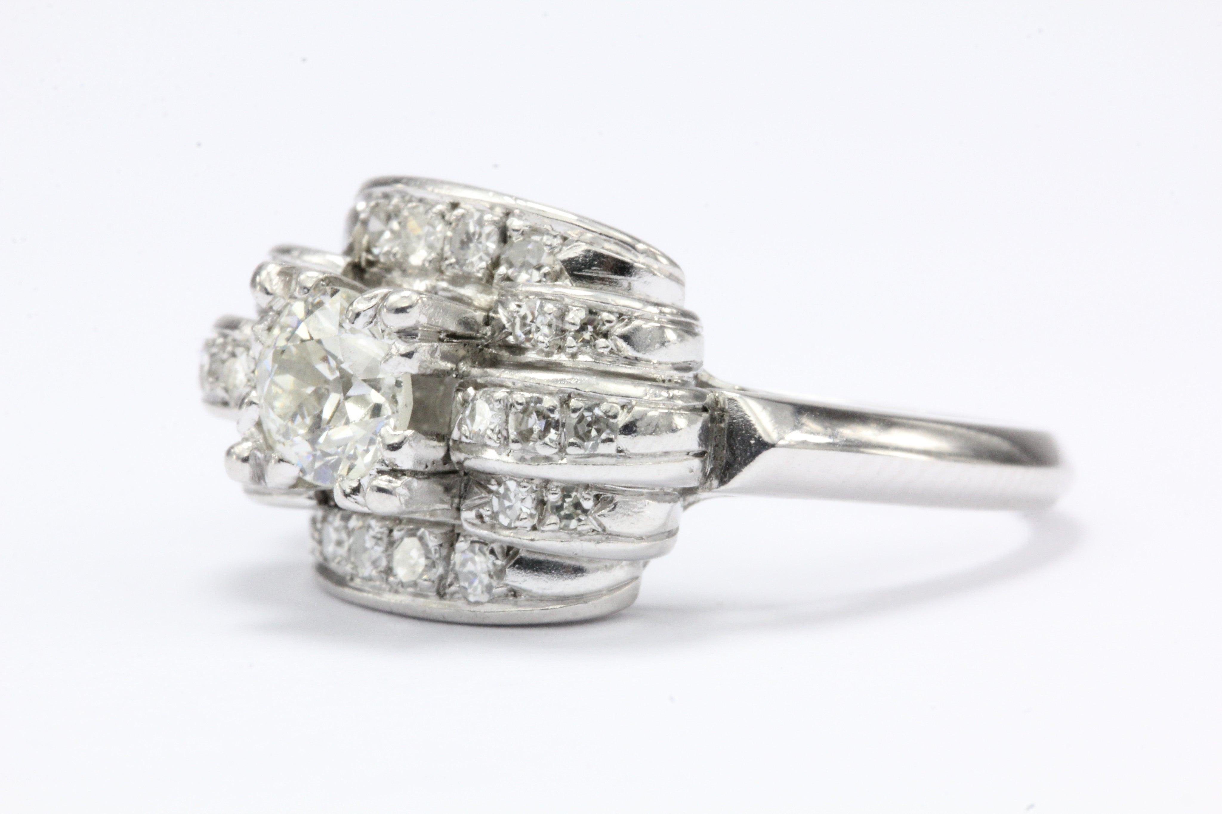 Art Deco 14K White Gold Old European Cut Diamond Engagement Ring c. 1930's - Queen May